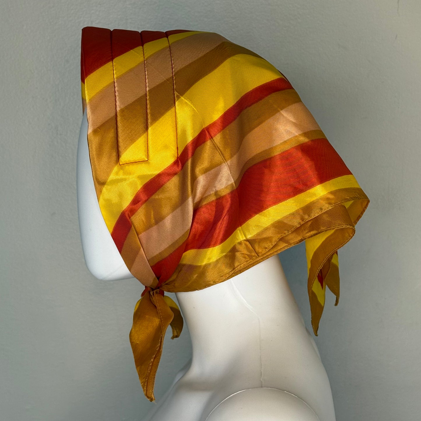 1970s Striped Head Scarf with Foam Stabilizer, Tie, Red and Gold