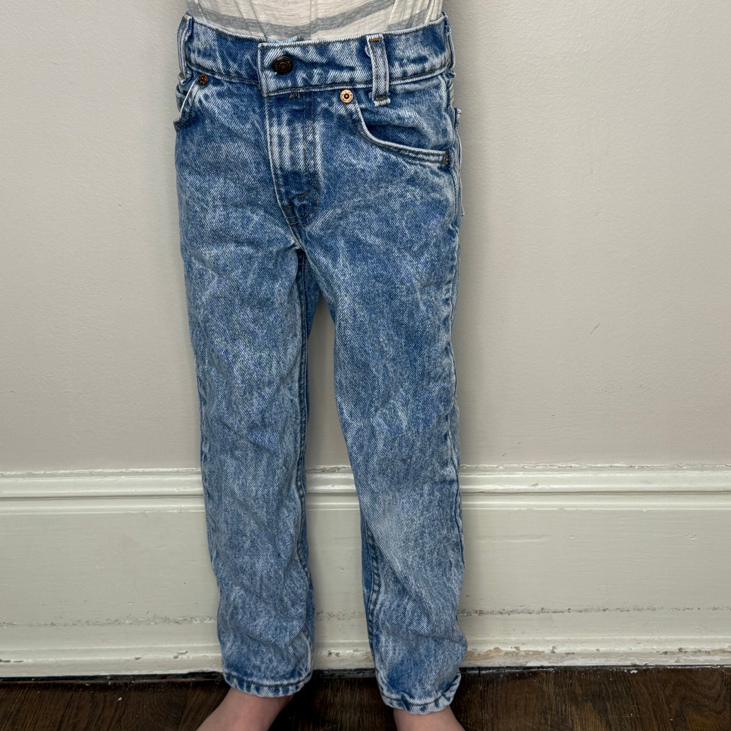 1980s Kids Acid Wash Blue Jeans, Little Levi’s Size 6, Orange Tab