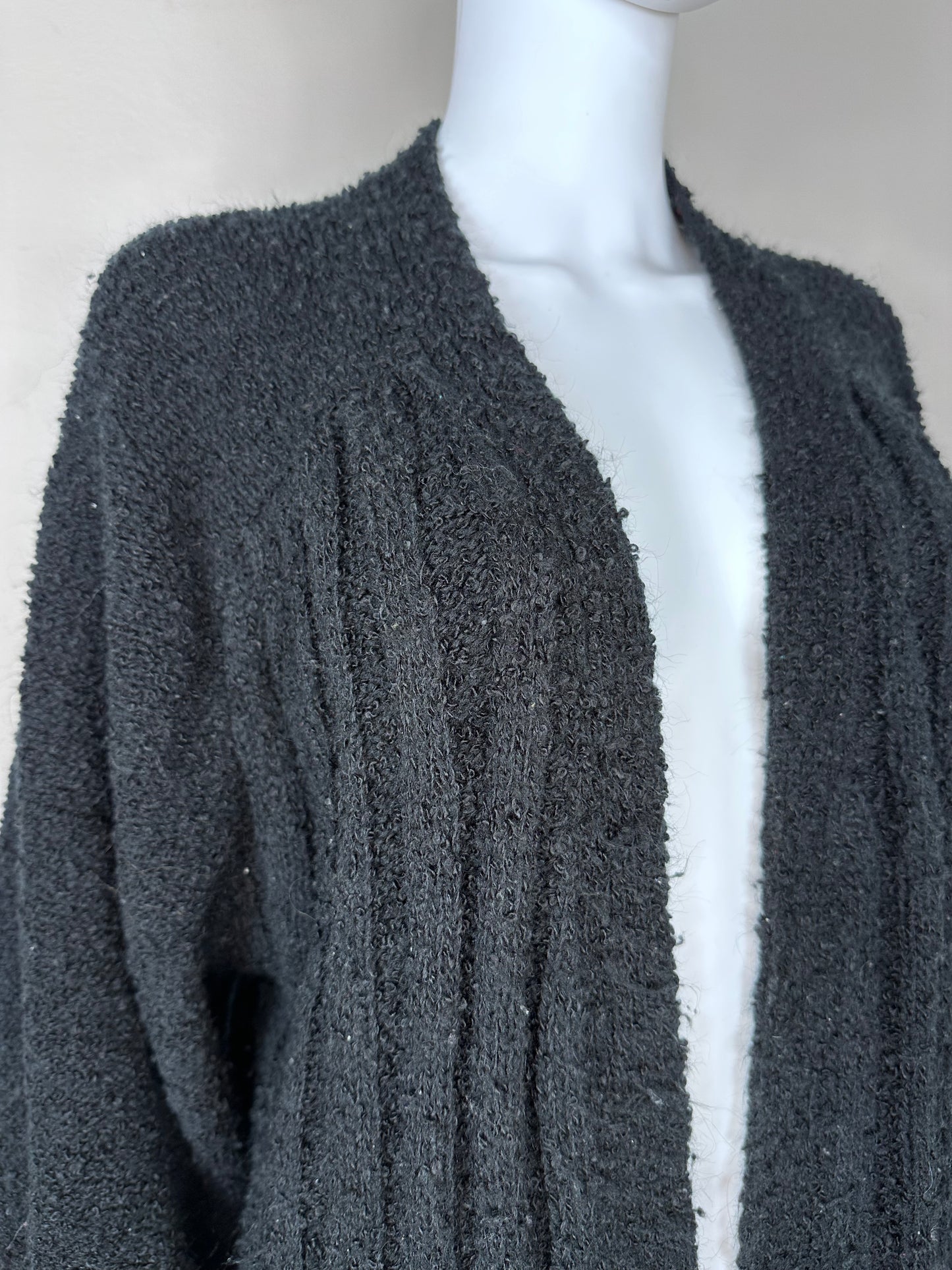 1970s/80s Black Open Cardigan Sweater, Lilly of California Size XL