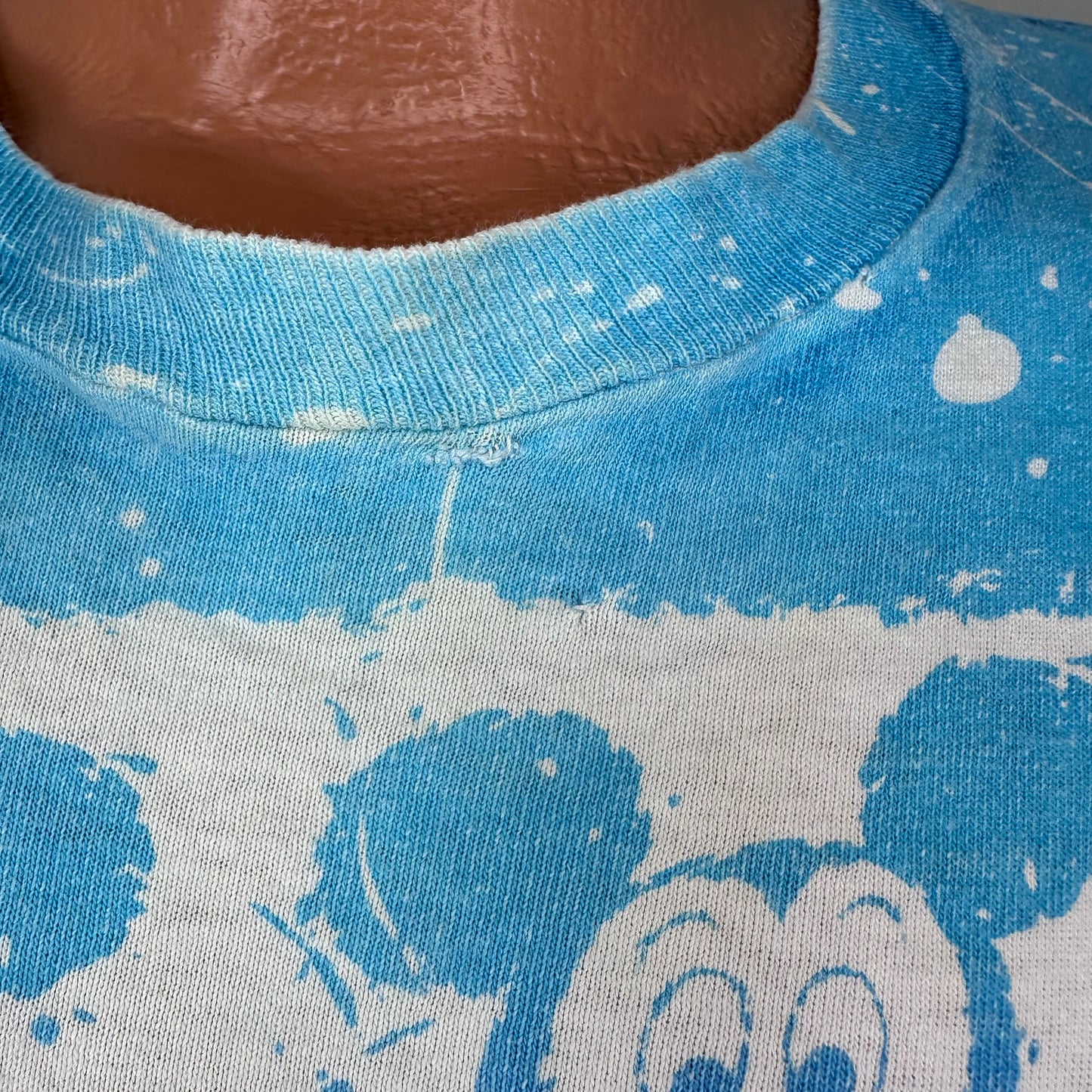1980s/90s Mickey Mouse All Over Print T-Shirt, Stripe Splatter Paint, Walt Disney Character Fashions Size XL, Distressed