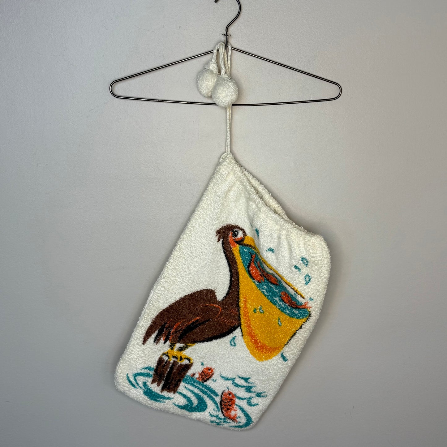 1960s Pelican Terrycloth Beach Bag, Cute Novelty Souvenir, Pool Tote