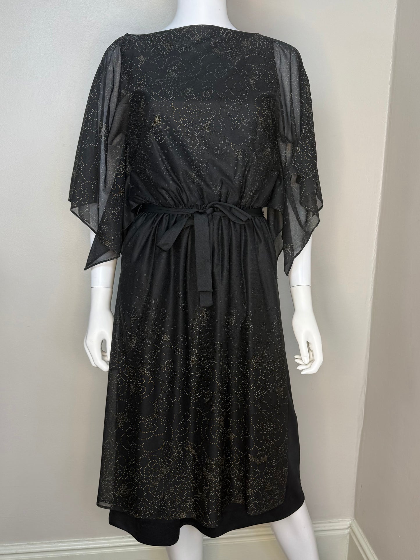 1970s/80s Sheer Black Floral Dress, Lady Carol of New York Size Small