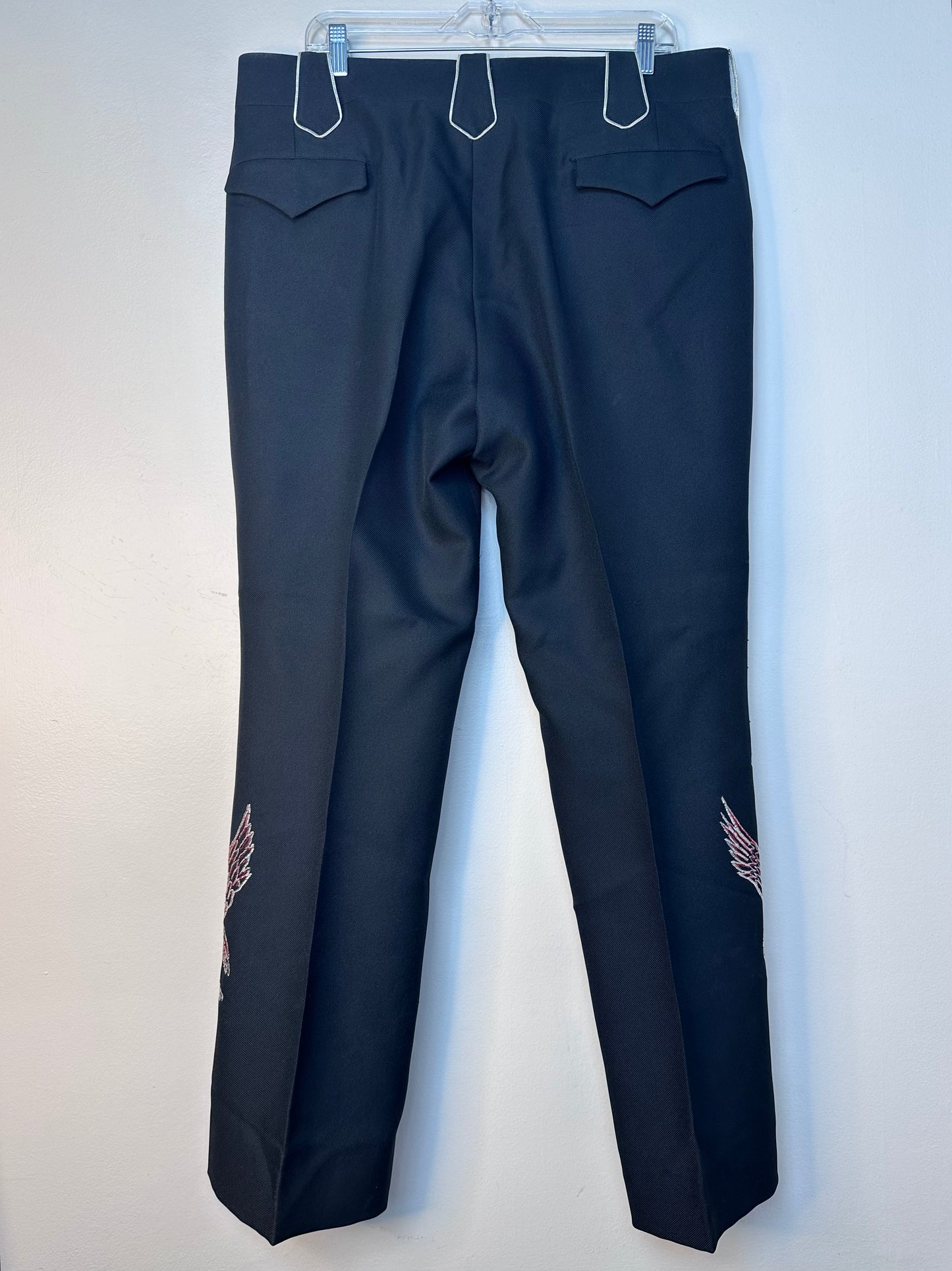 1970s Black Western Shirt and Pants Set, Eagle Embroidery, H Bar C Size XL/XXL 37.5x32.5, Cowboy Suit