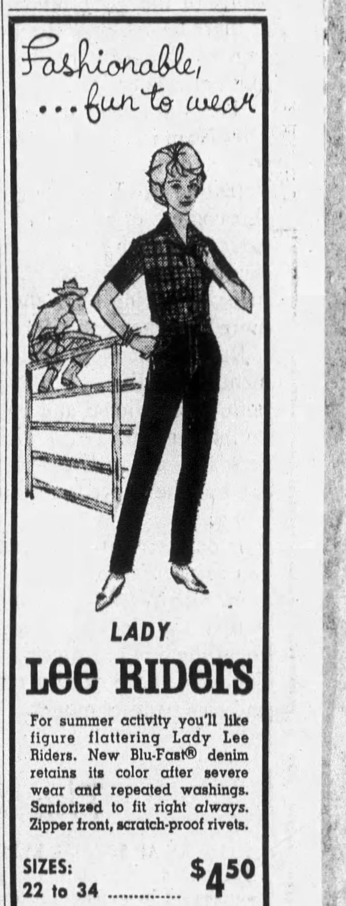 1960s Blue Jeans, Lady Lee Riders, 25.5"x29.5", Authentically Western Sanforized Cotton Blu-Fast Denim