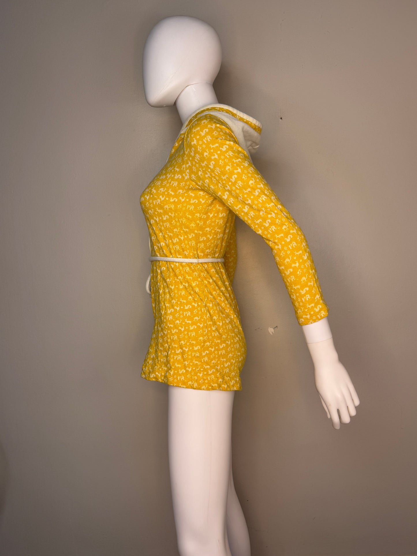1970s Yellow Knit Animal Hooded Romper, Misty Lane Size Small-Medium