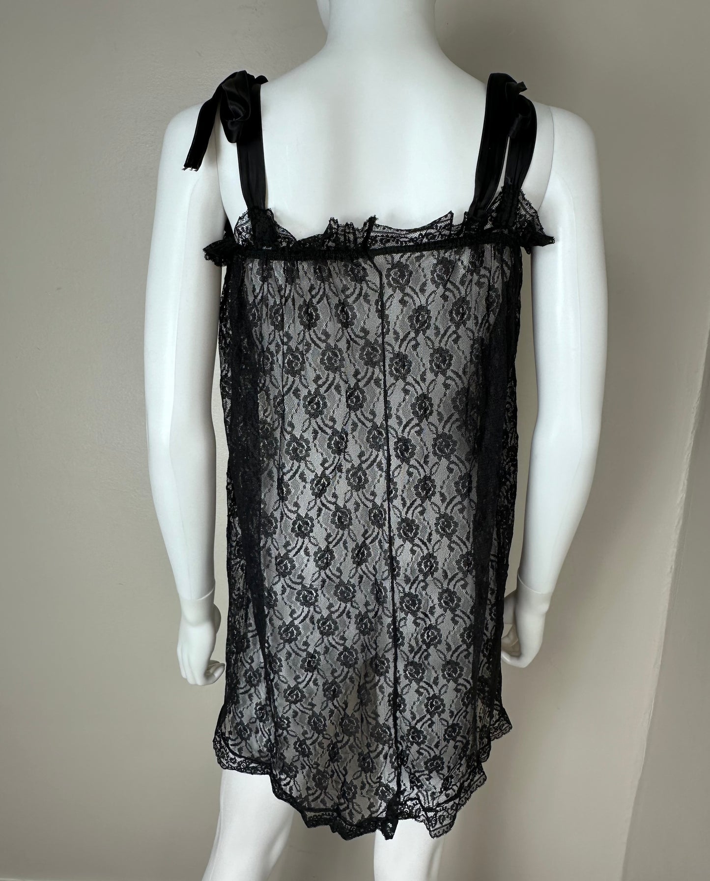 1960s Black Lace Baby Doll Nightgown, One Size, XS-Large
