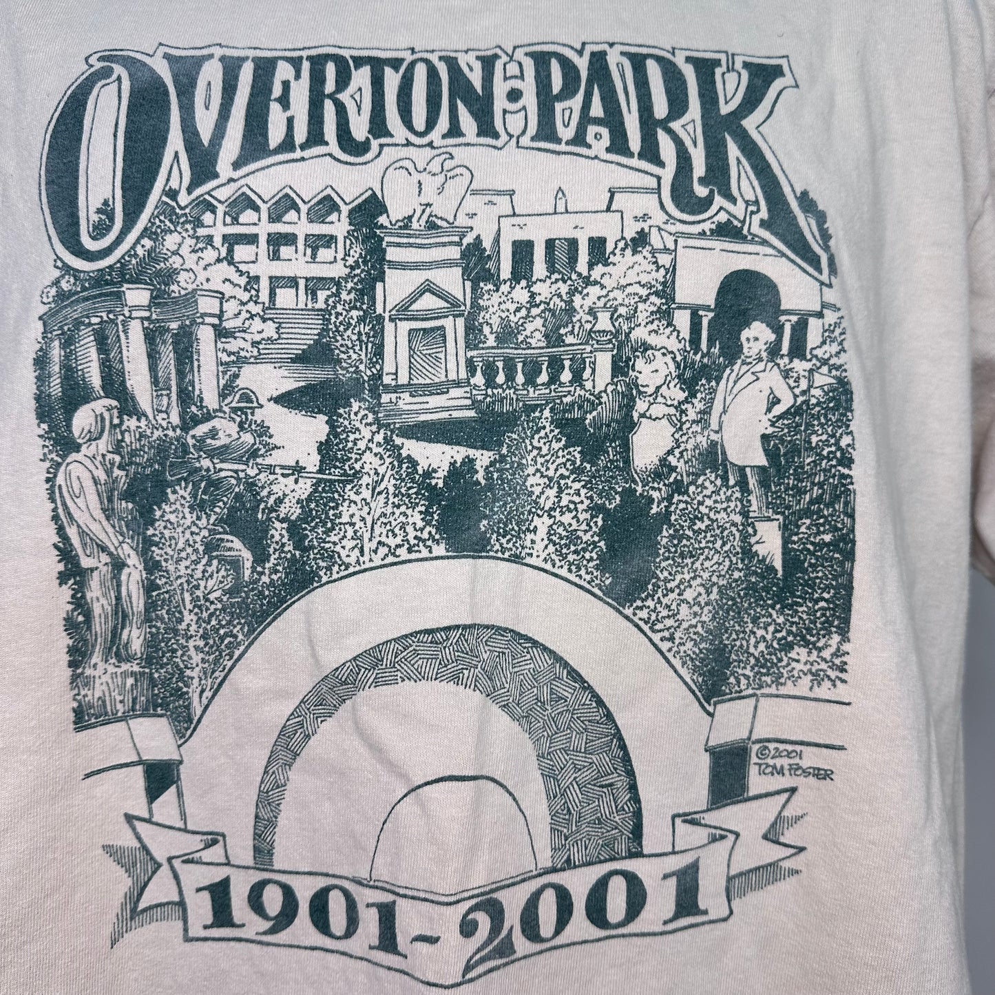 2001 Overton Park 100th Birthday T-Shirt, Tom Foster Artwork, Anvil Size Large, Y2K