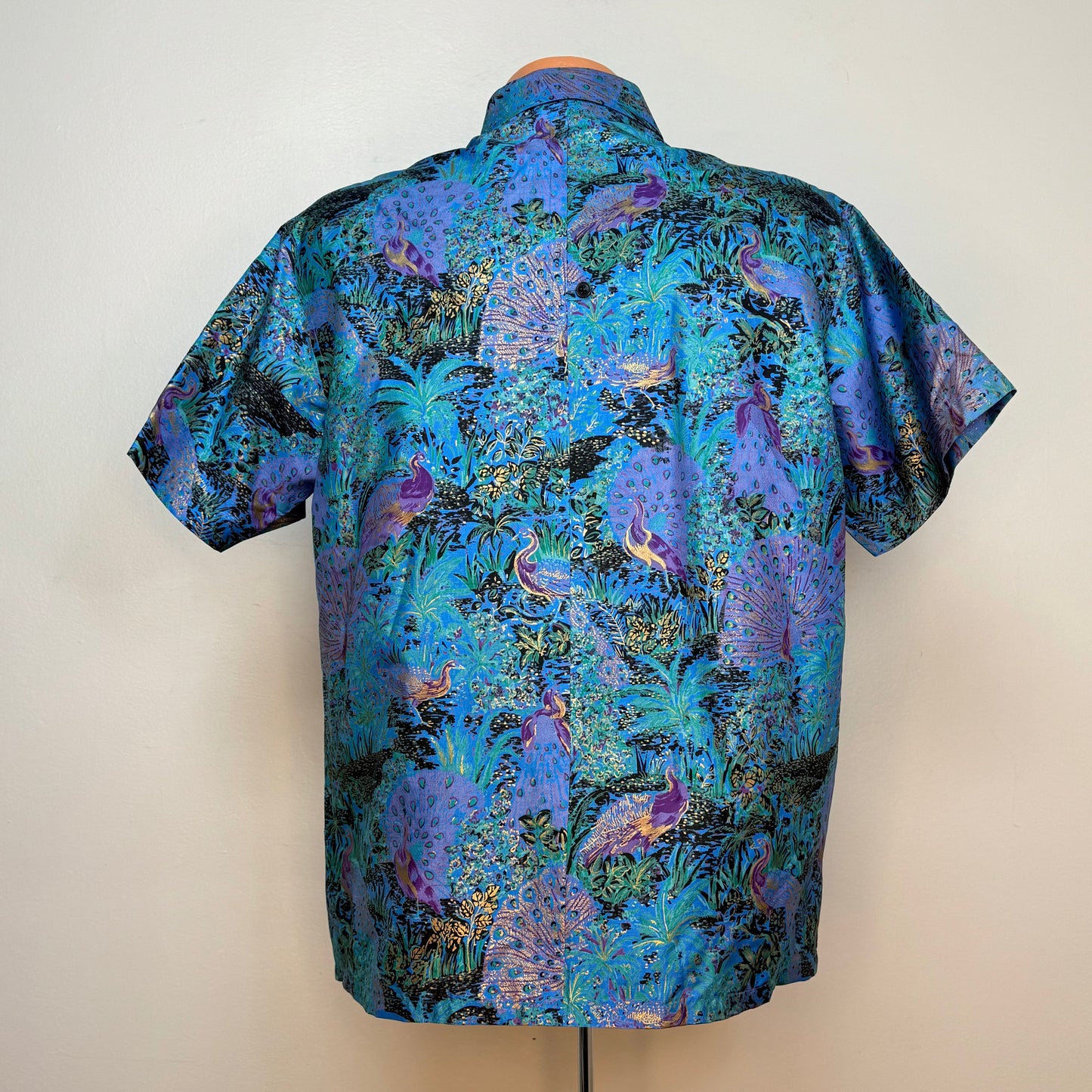 1980s/90s Peacock Print Shirt, Samorn Thai Silk Size Medium