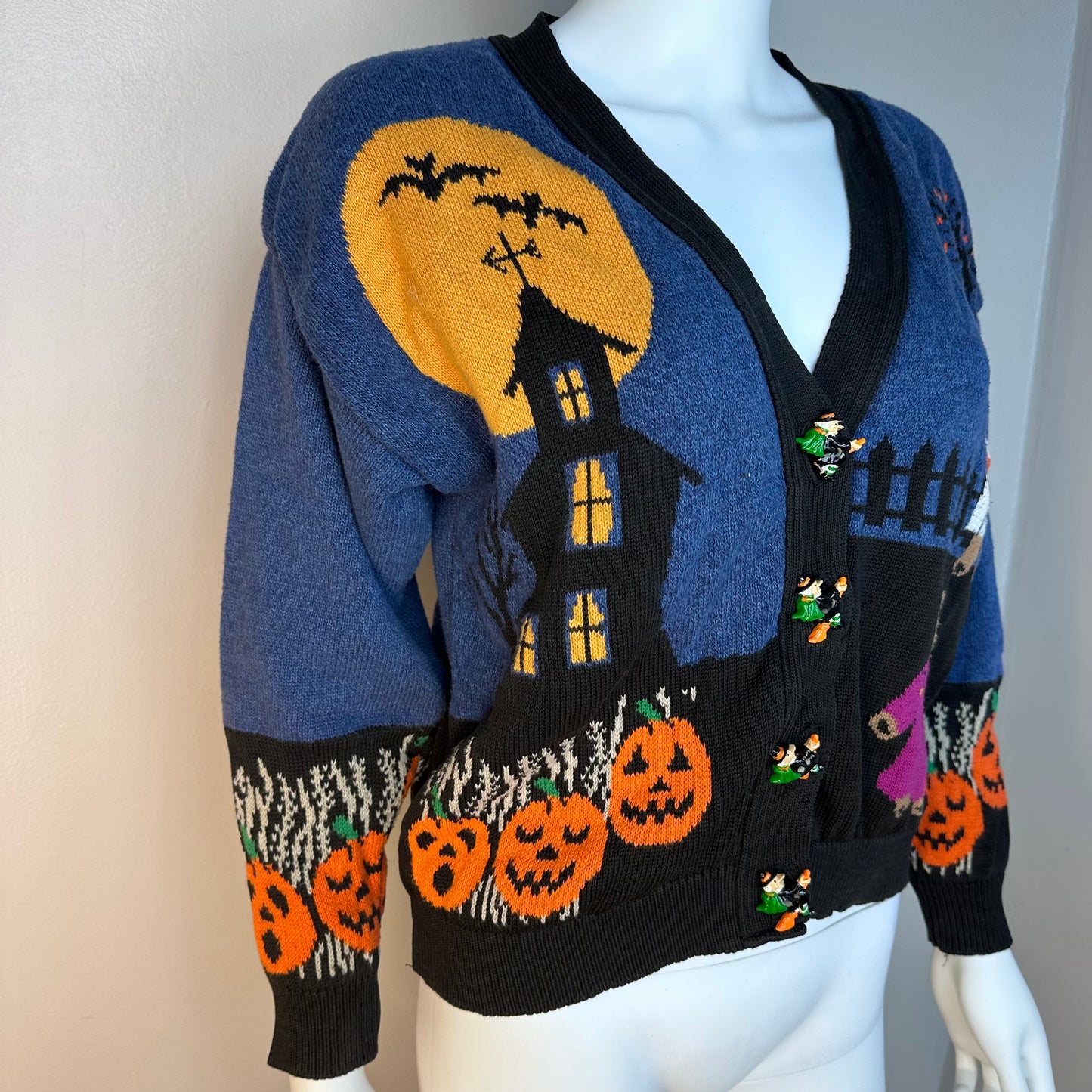 1990s Halloween Cardigan Sweater, Casual Corner & Co Size Medium, Trick or Treat, Jack-O-Lantern