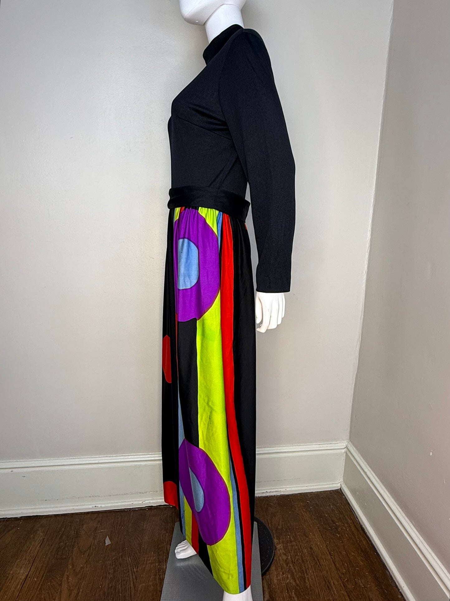 1970s Geometric Art Maxi Dress, Edano Size Medium-Large, Jonathan Logan