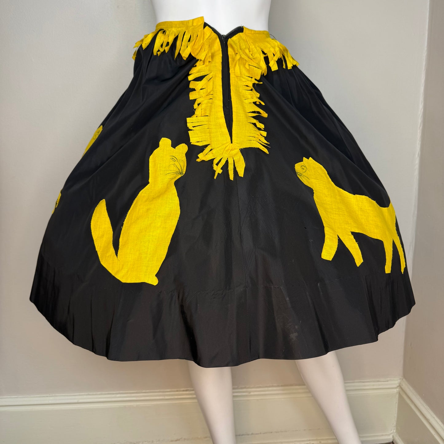 1950s Handmade Cat Skirt Costume, Halloween, Wearable Folk Art, Size XXS