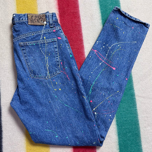 1980s Splatter Paint Jeans, Code Bleu, 31.5"x33.5"
