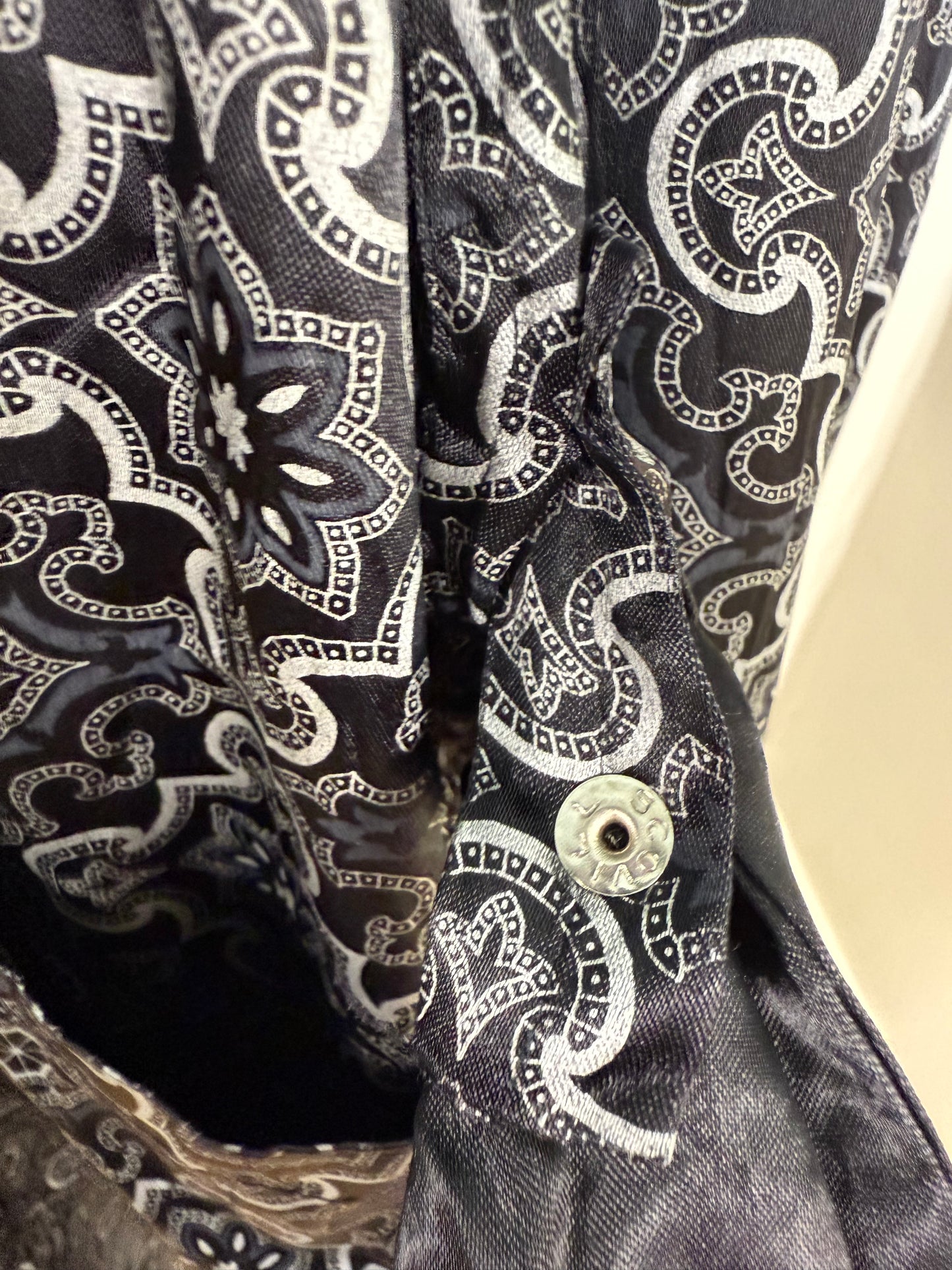 1960s Men’s Black Medallion Print Robe, Smoking Jacket, Sears Size Medium