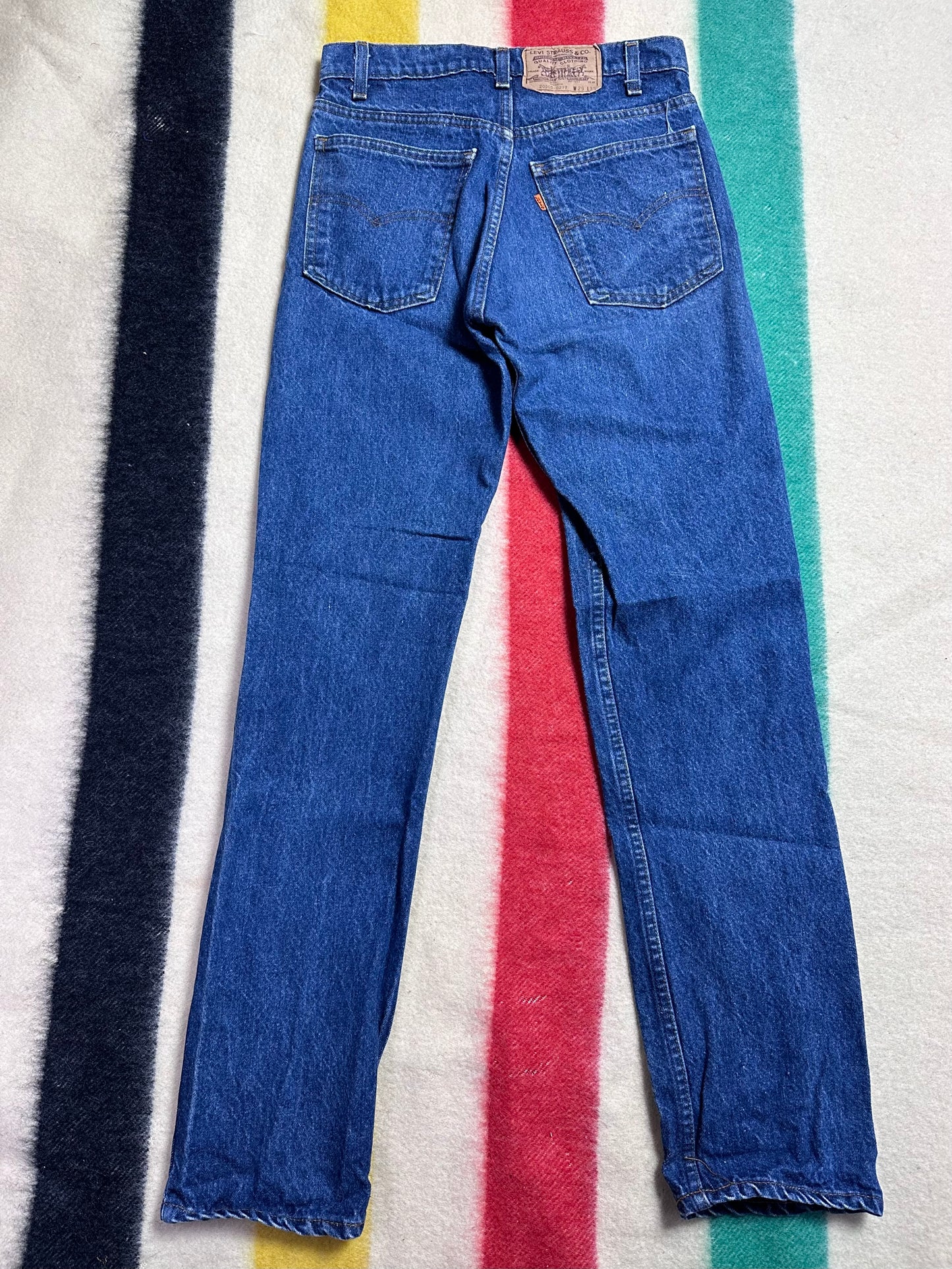 1980s Levi’s 505 Blue Jeans, 28.5"x32", Orange Tab