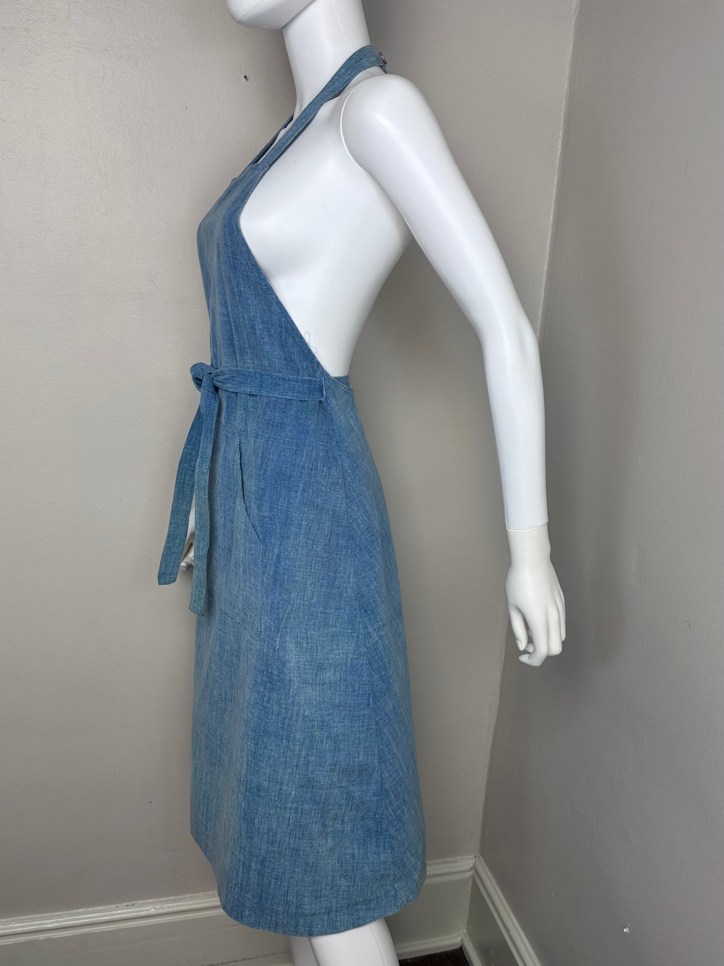 1970s Denim Halter Jumper Wrap Dress, Glenora Jrs Size Medium-Large