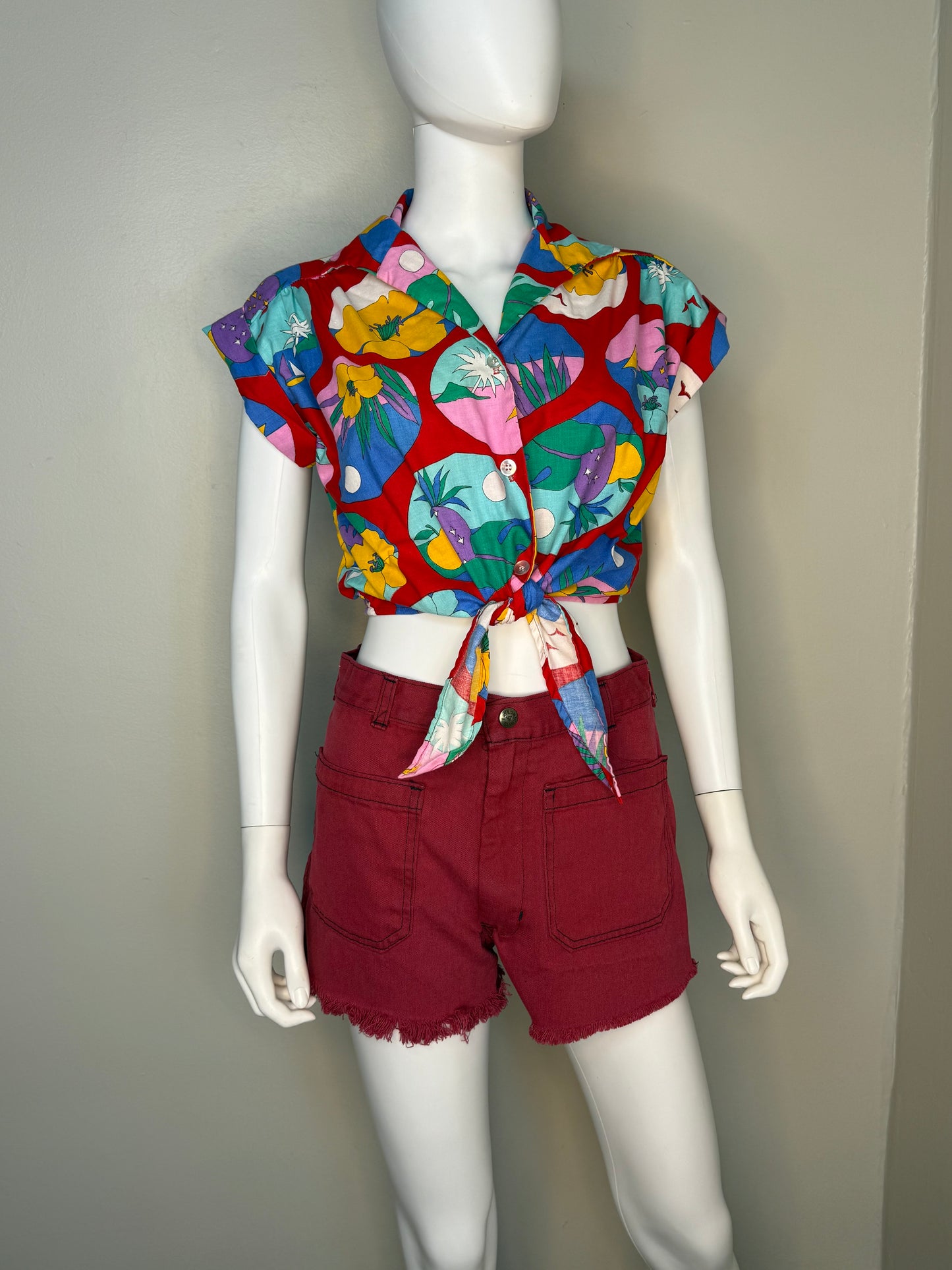 1970s Red Denim Cut Off Shorts, Navdungaree, 28" Waist, Navy Dungaree Jeans