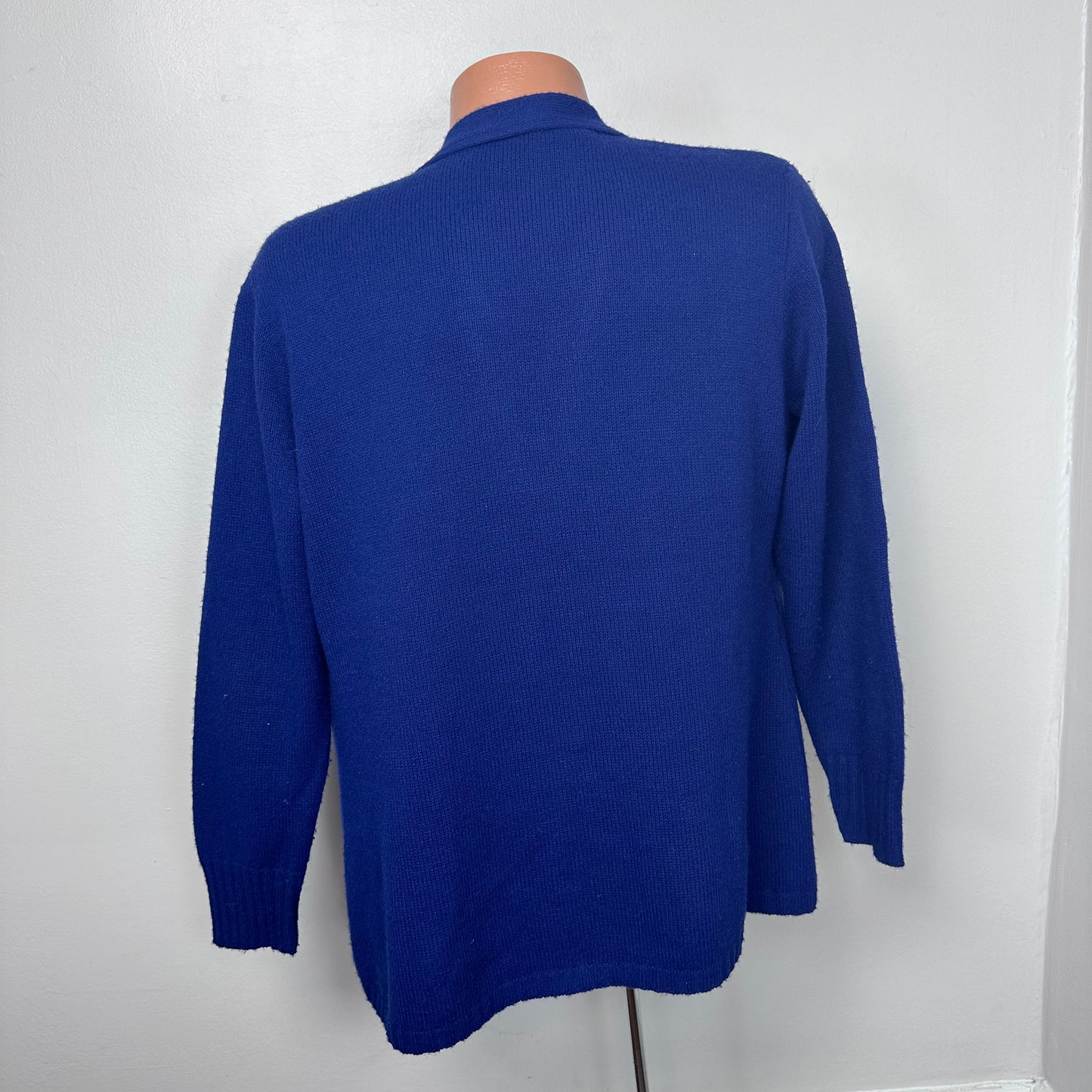 1970s Blue Cardigan with Bartlett Panthers Varsity Patches, Sears Size XL
