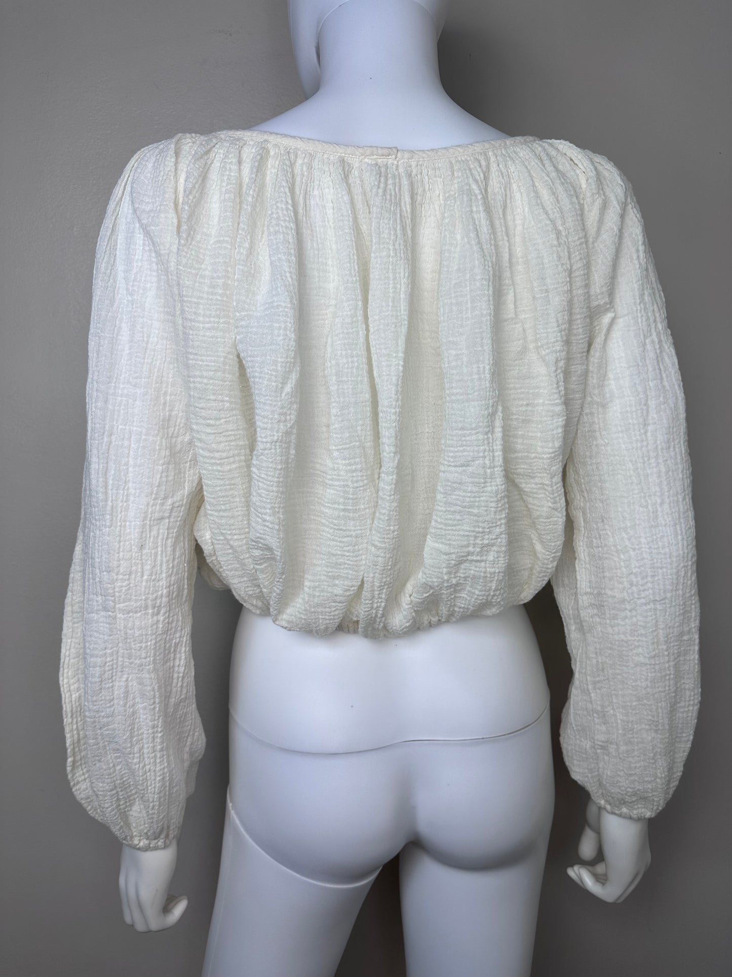 1970s/80s Cream Gauze Crop Top and Balloon Pants Set, Crochet, Size Small-Medium