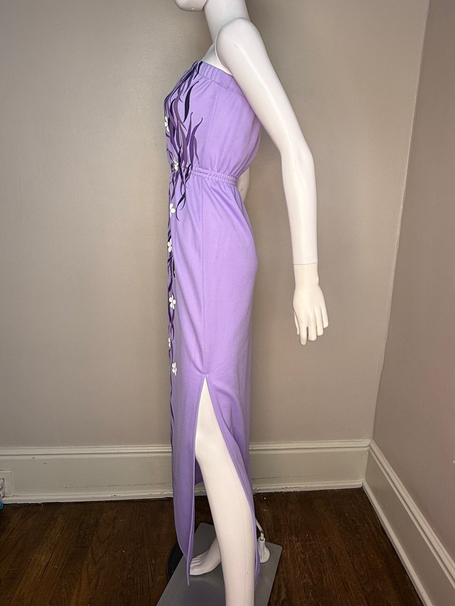 1970s Purple Strapless Maxi Dress, Alfred Shaheen Hawaii Size XS, Hawaiian Sundress