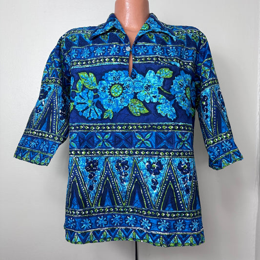 1960s/70s Hawaiian Floral Barkcloth Shirt, Kimo’s Polynesian Shop Size Large