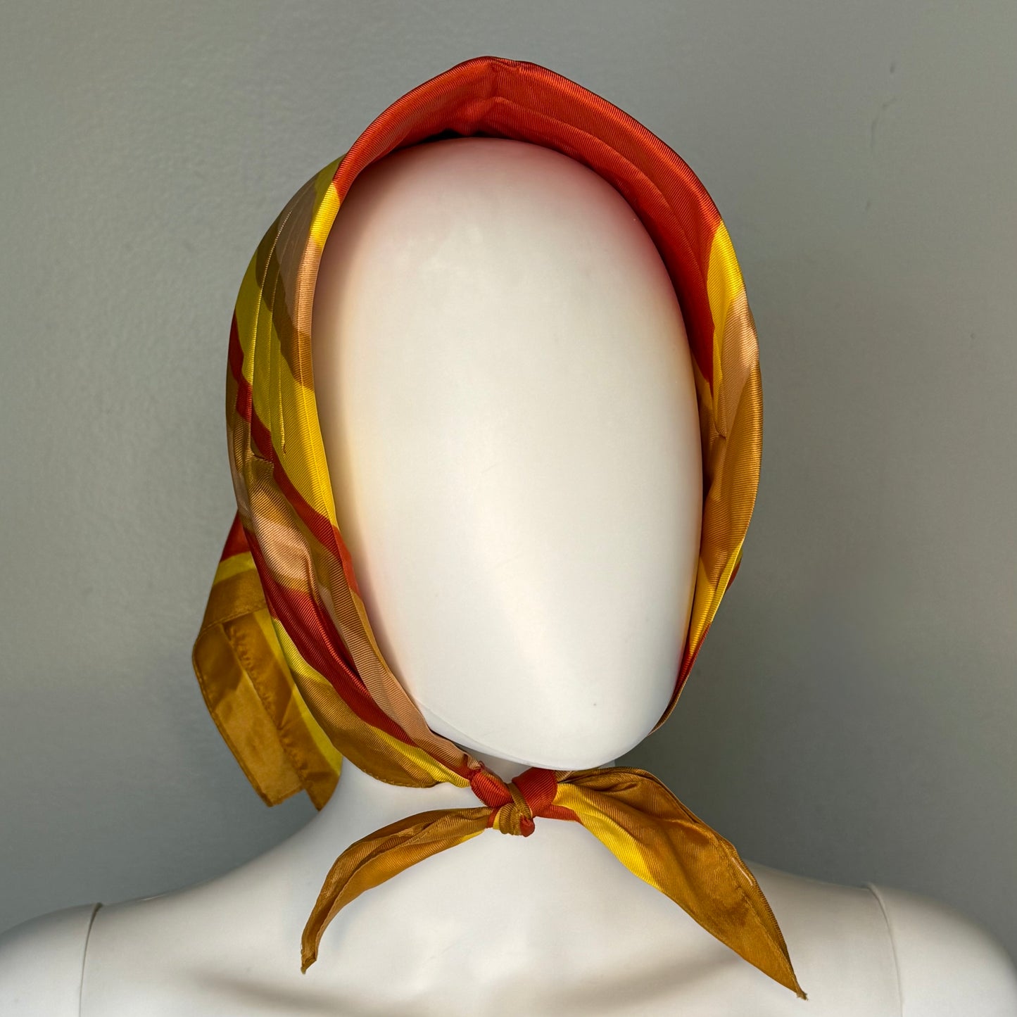 1970s Striped Head Scarf with Foam Stabilizer, Tie, Red and Gold