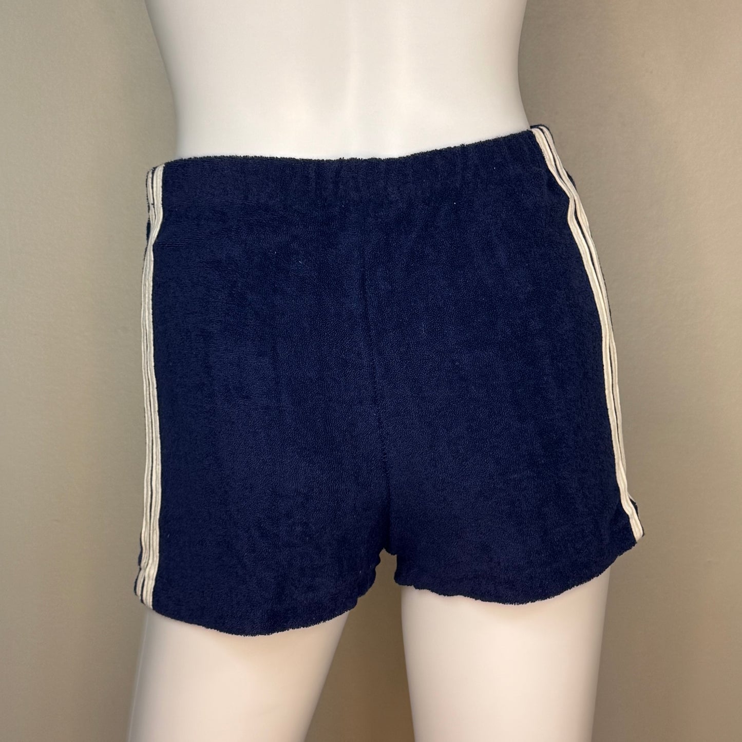 1970s Navy Blue Terrycloth Top and Shorts Set, Size XS/Small