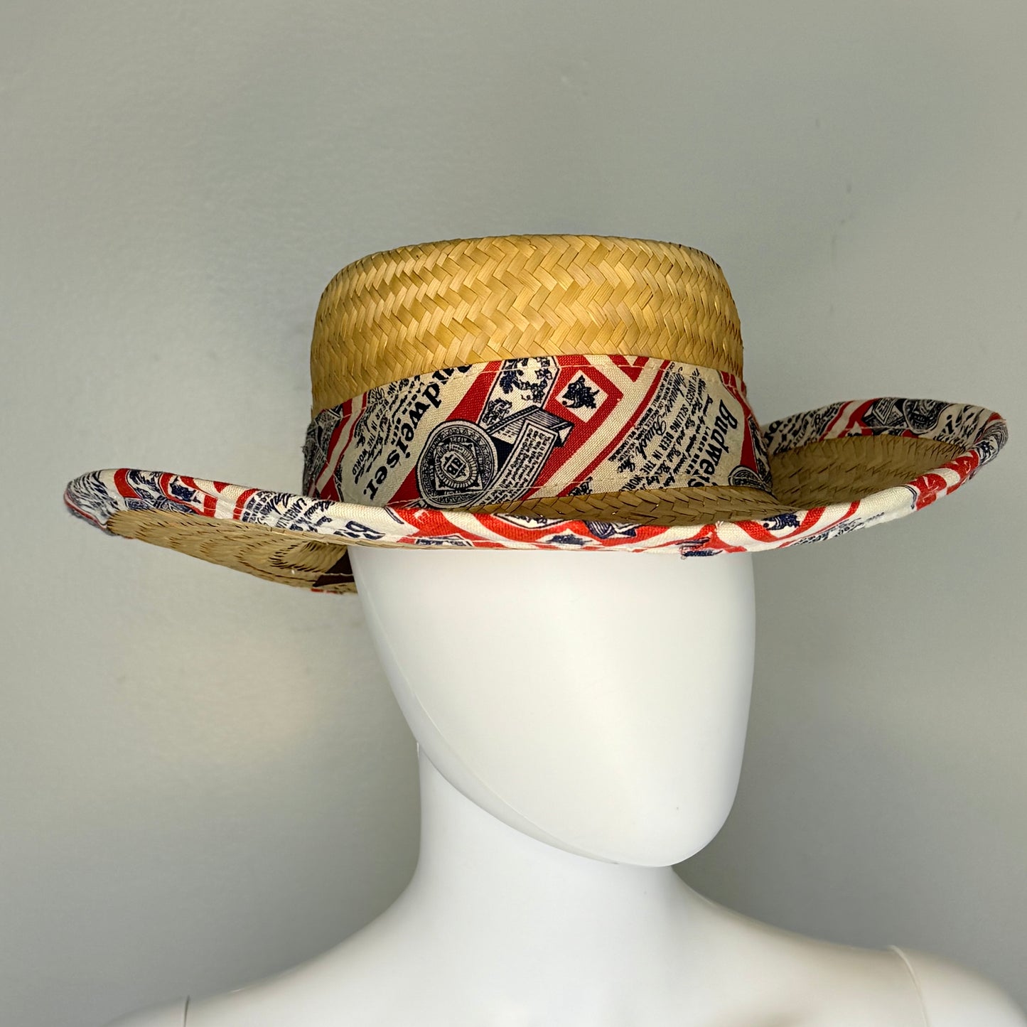 1980s Budweiser Beer Straw Hat, Panama Hat, Size Medium