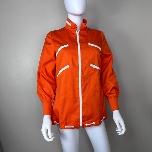 1970s Orange Mod Jacket with Zippers, Harvé Benard Size Small