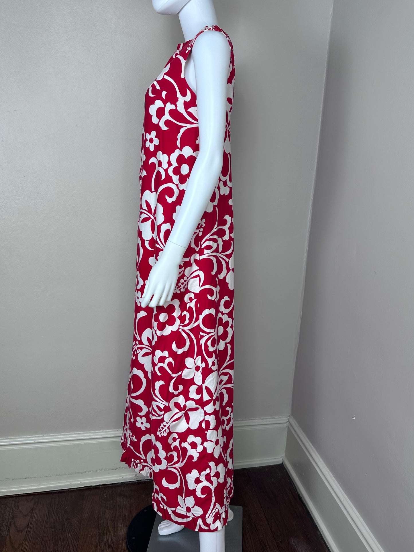 1960s Red Hawaiian Floral Maxi Dress, Malihini Designer’s Collection Hawaii Size Small