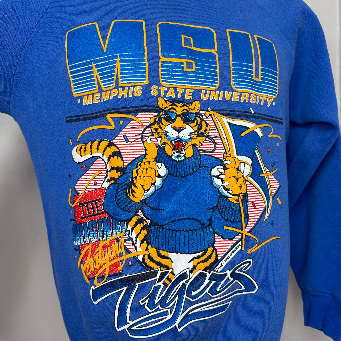 1980s MSU Memphis State University Sweatshirt, The Original Partying Tigers, Fruit of the Loom Size Large