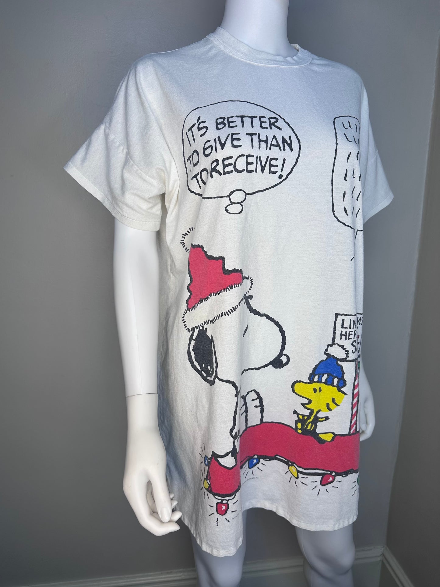 1980s Snoopy and Woodstock Christmas T-Shirt Nightgown, Peanuts Gang, Flirts, It's Better to Give than Receive