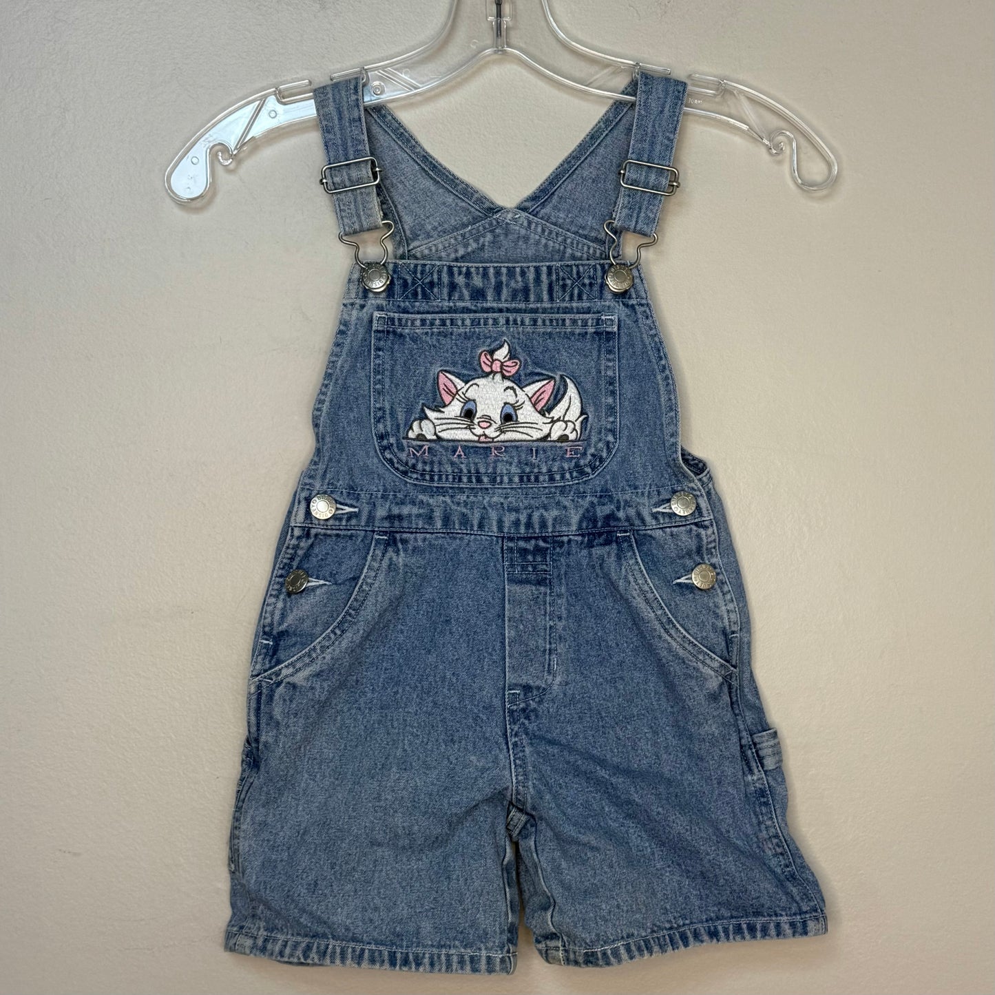 1990s Aristocats Marie Embroidered Denim Shortalls, The Disney Catalog Size 4T, Blue Jean Overalls