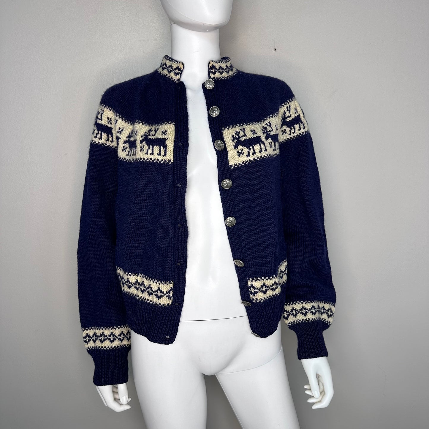 1940s/50s Norwegian Reindeer Cardigan Sweater, Handmade in Norway, Size Small-Medium
