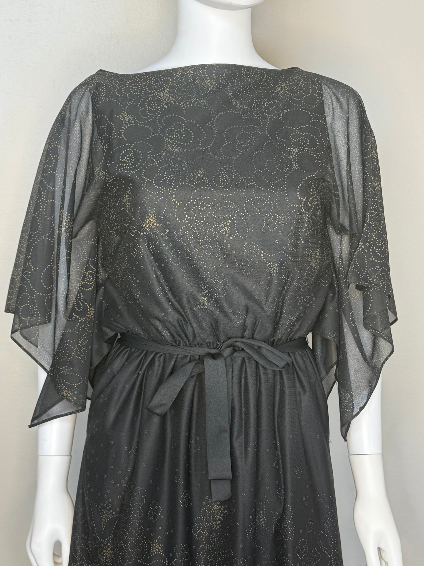 1970s/80s Sheer Black Floral Dress, Lady Carol of New York Size Small