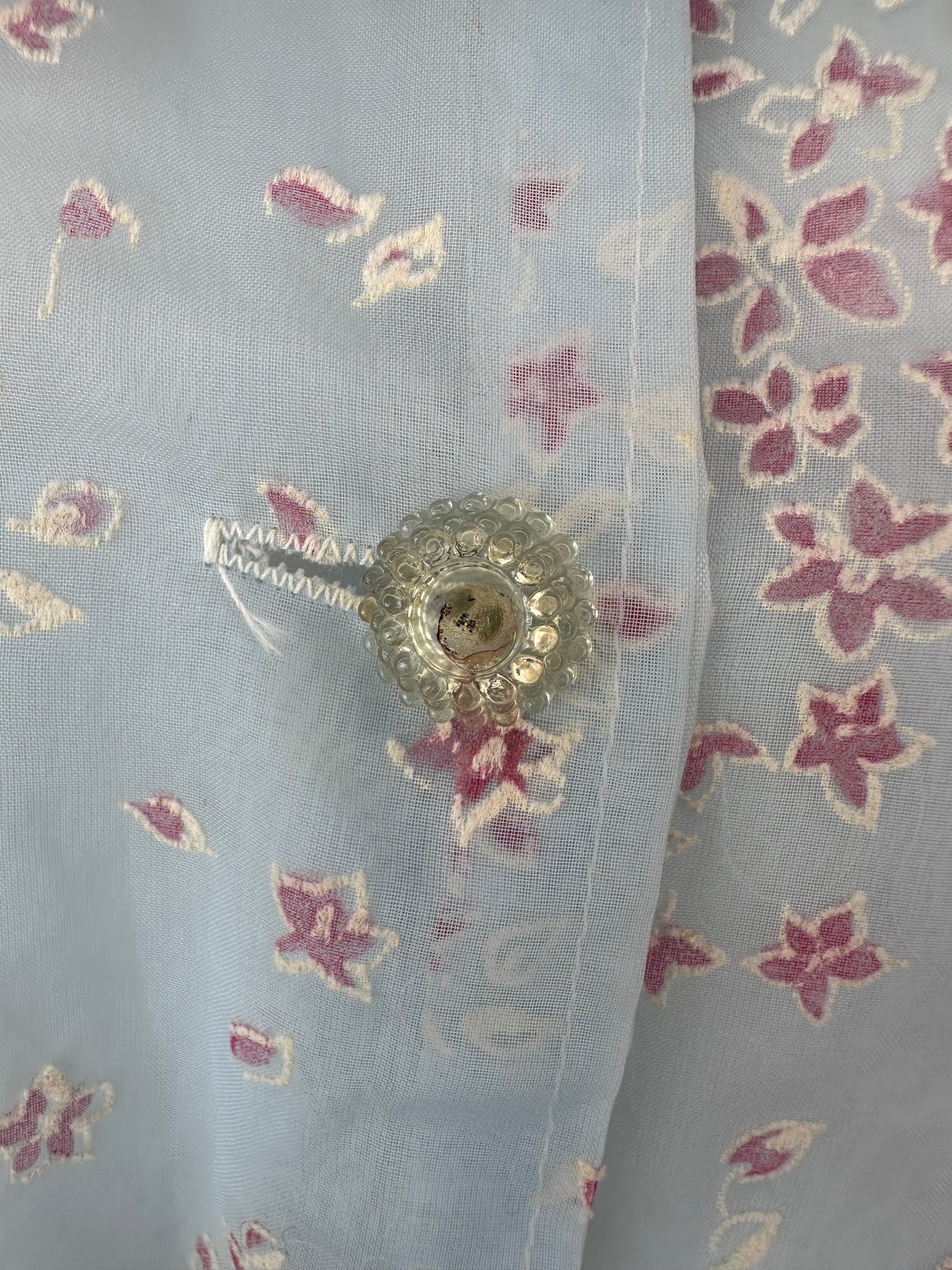 1950s Sheer Flocked Floral Robe, By Jane Joyce Size S/M