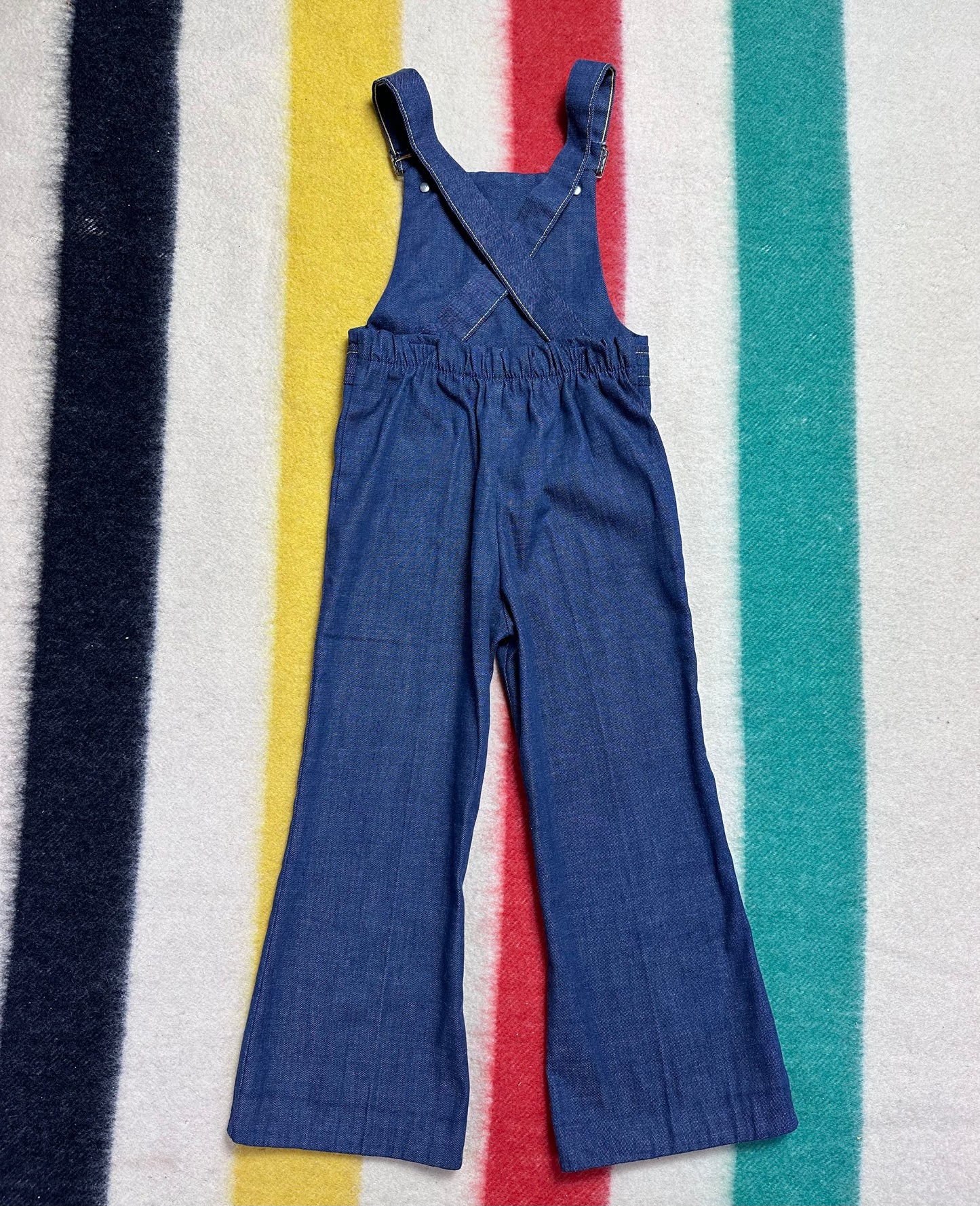 1970s Denim Overalls, Health-Tex Stantogs Size 4, Low Back, Flare Leg