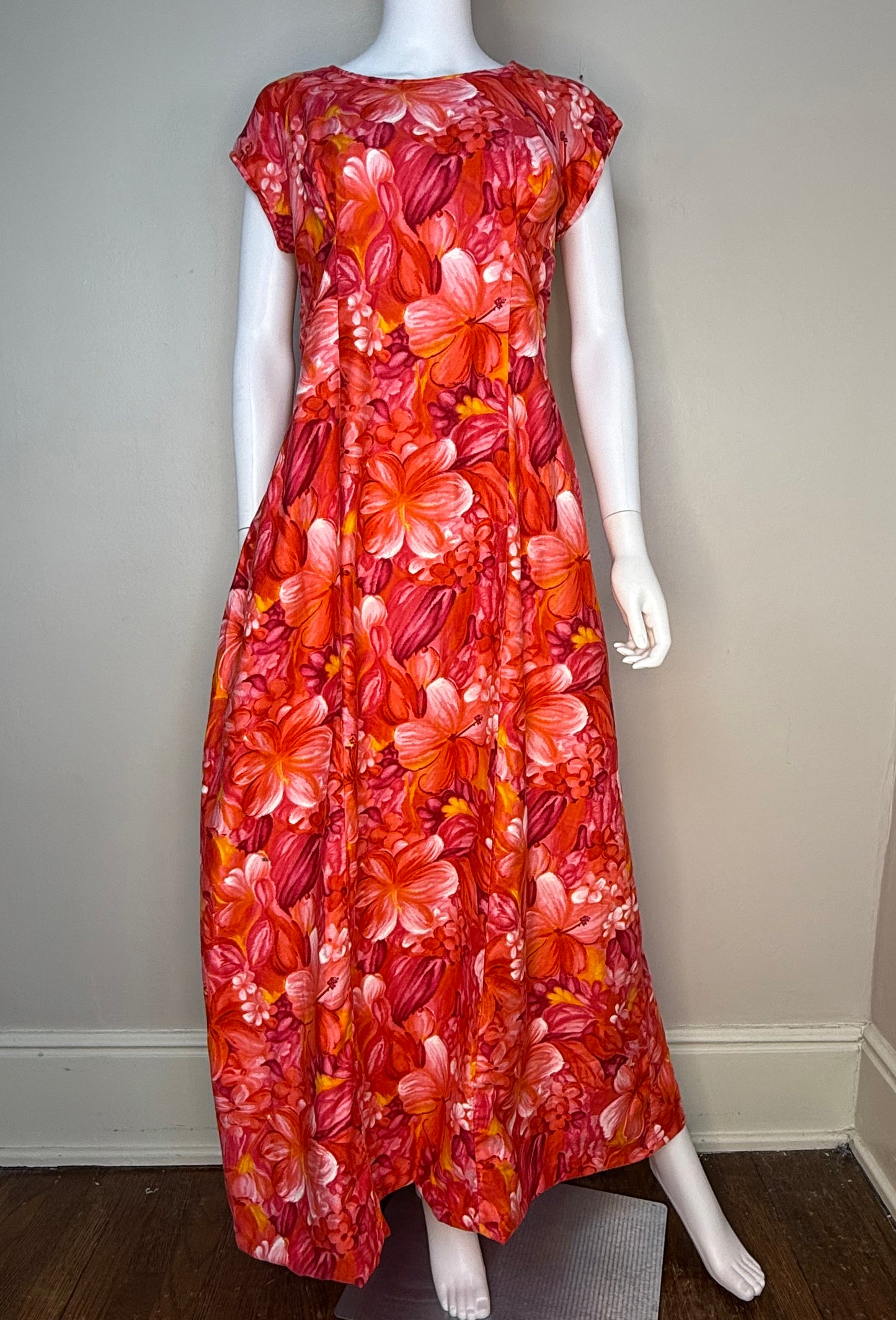 1960s Hawaiian Floral Maxi Dress, Paradise Hawaii Size Large