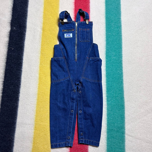1980s Denim Overalls, French Toast by Lollytogs Size 24m, Front Zipper, Strap Clips
