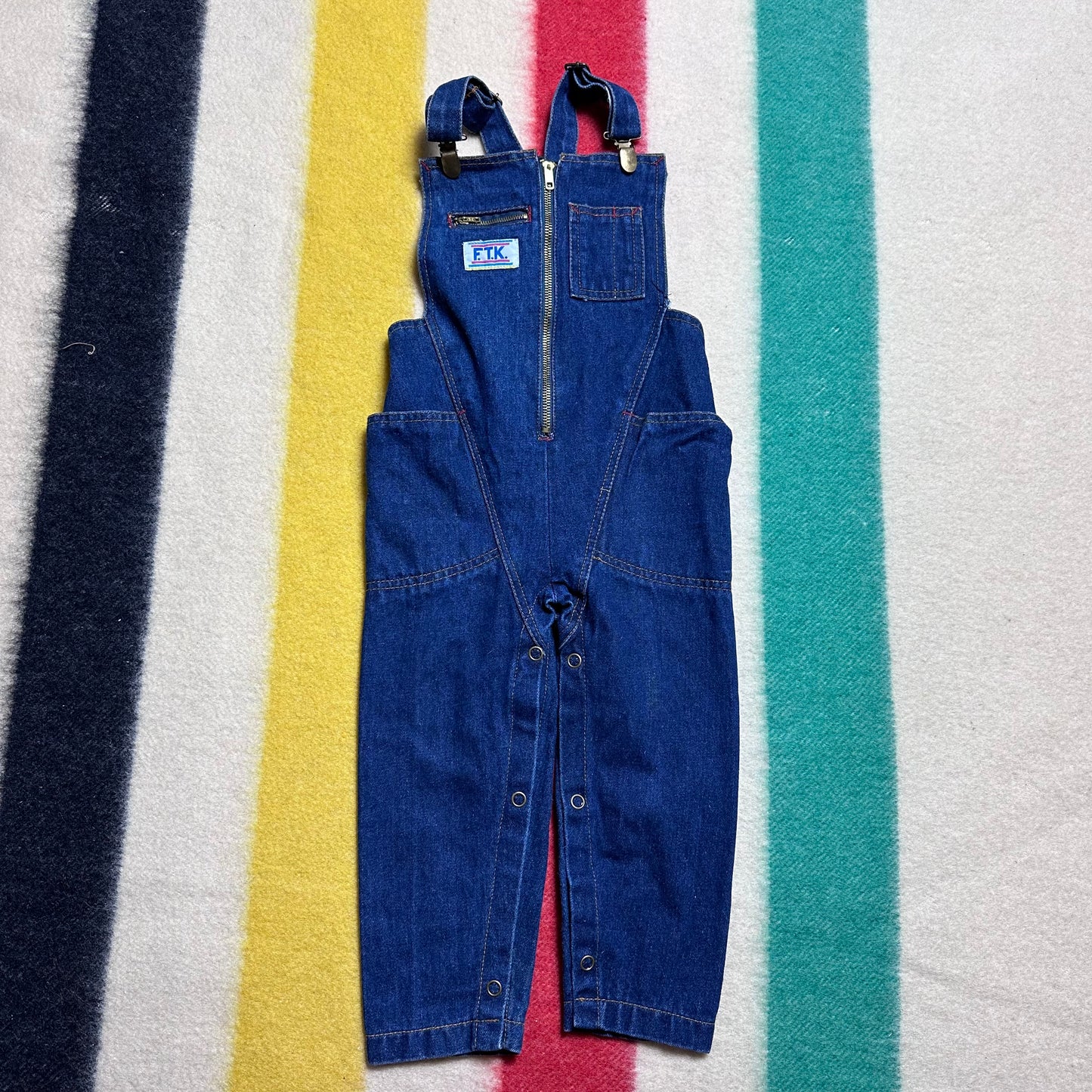 1980s Denim Overalls, French Toast by Lollytogs Size 24m, Front Zipper, Strap Clips
