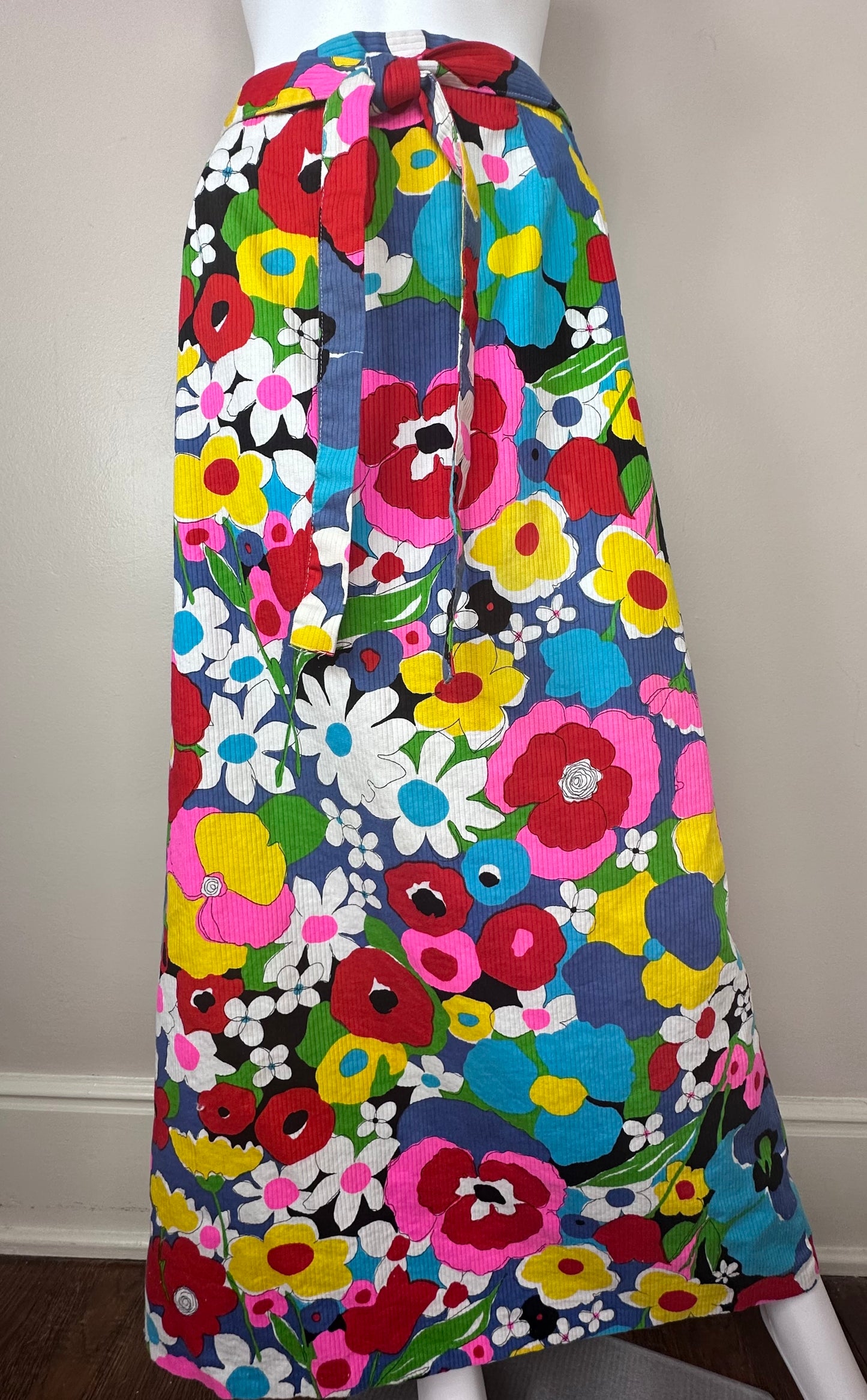1960s Bright Floral Print Maxi Skirt, Madison Size Small