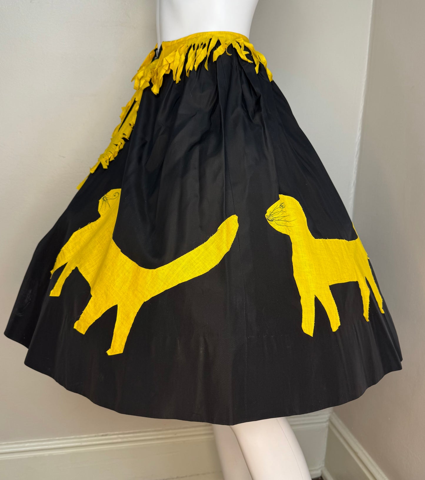 1950s Handmade Cat Skirt Costume, Halloween, Wearable Folk Art, Size XXS