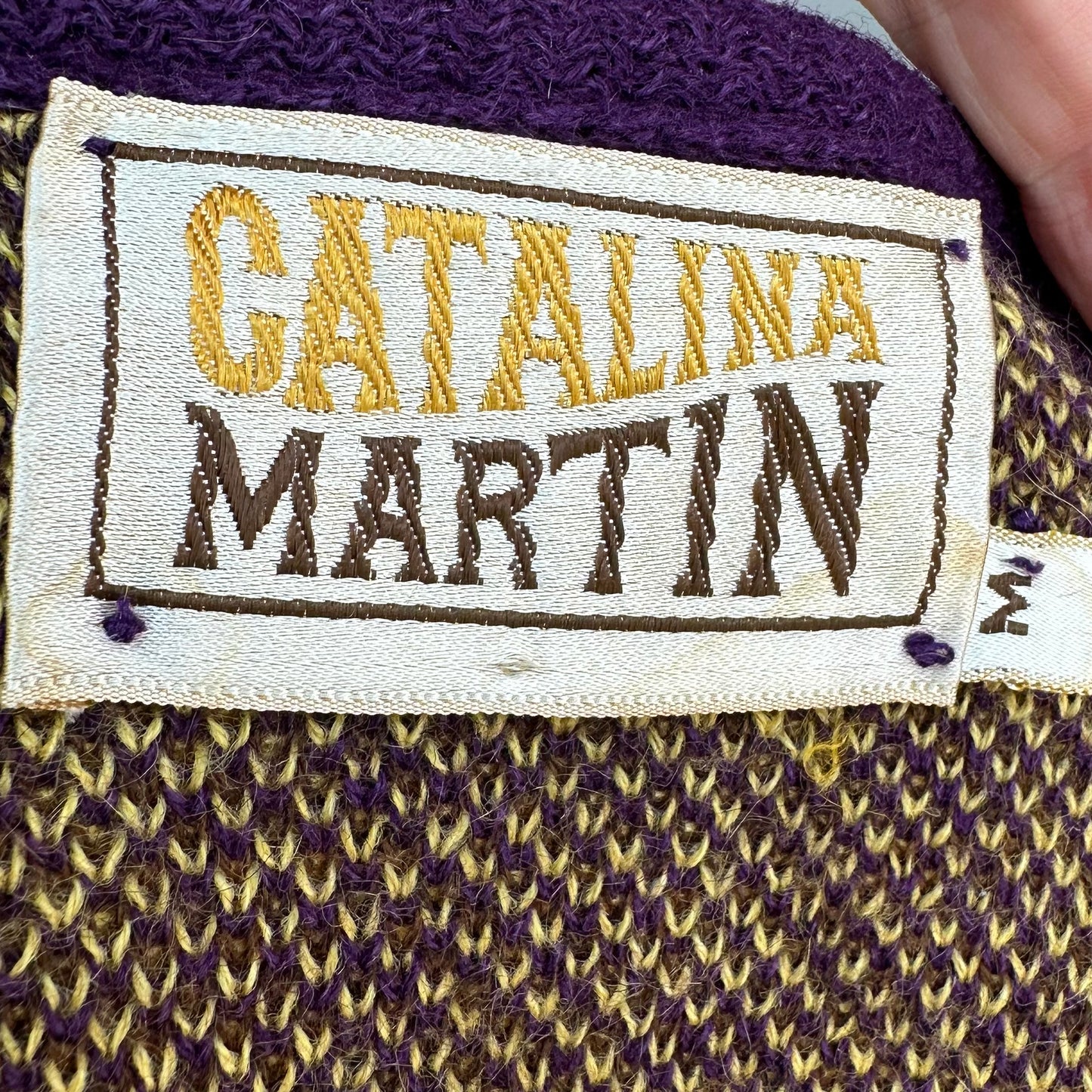1970s Purple and Yellow Argyle Mohair Sweater Vest, Catalina Martin Size Medium
