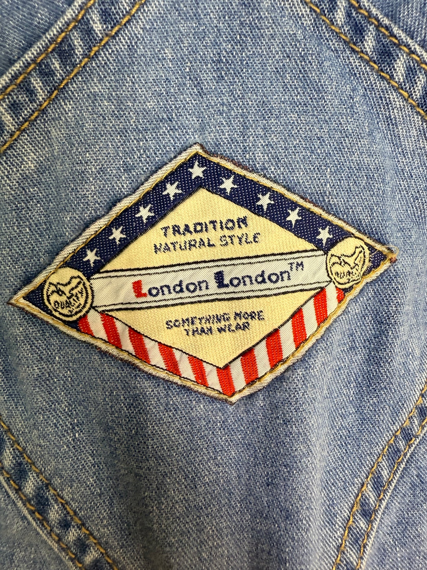 1990s Denim Shortalls with Clip Straps, London London Overalls Size Medium, Blue Jean