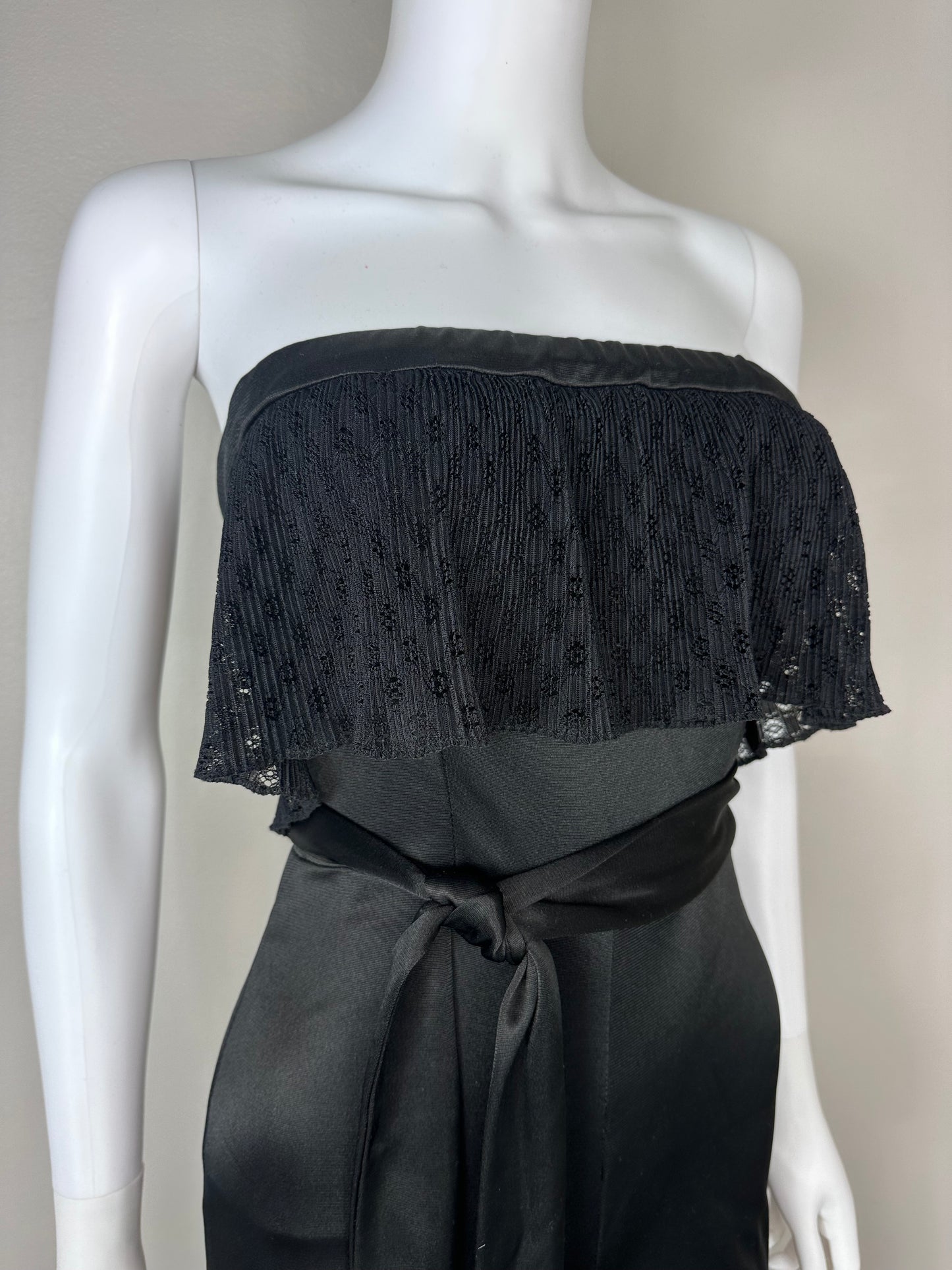 1970s Black Strapless Bell Bottom Jumpsuit, Funky Size XS