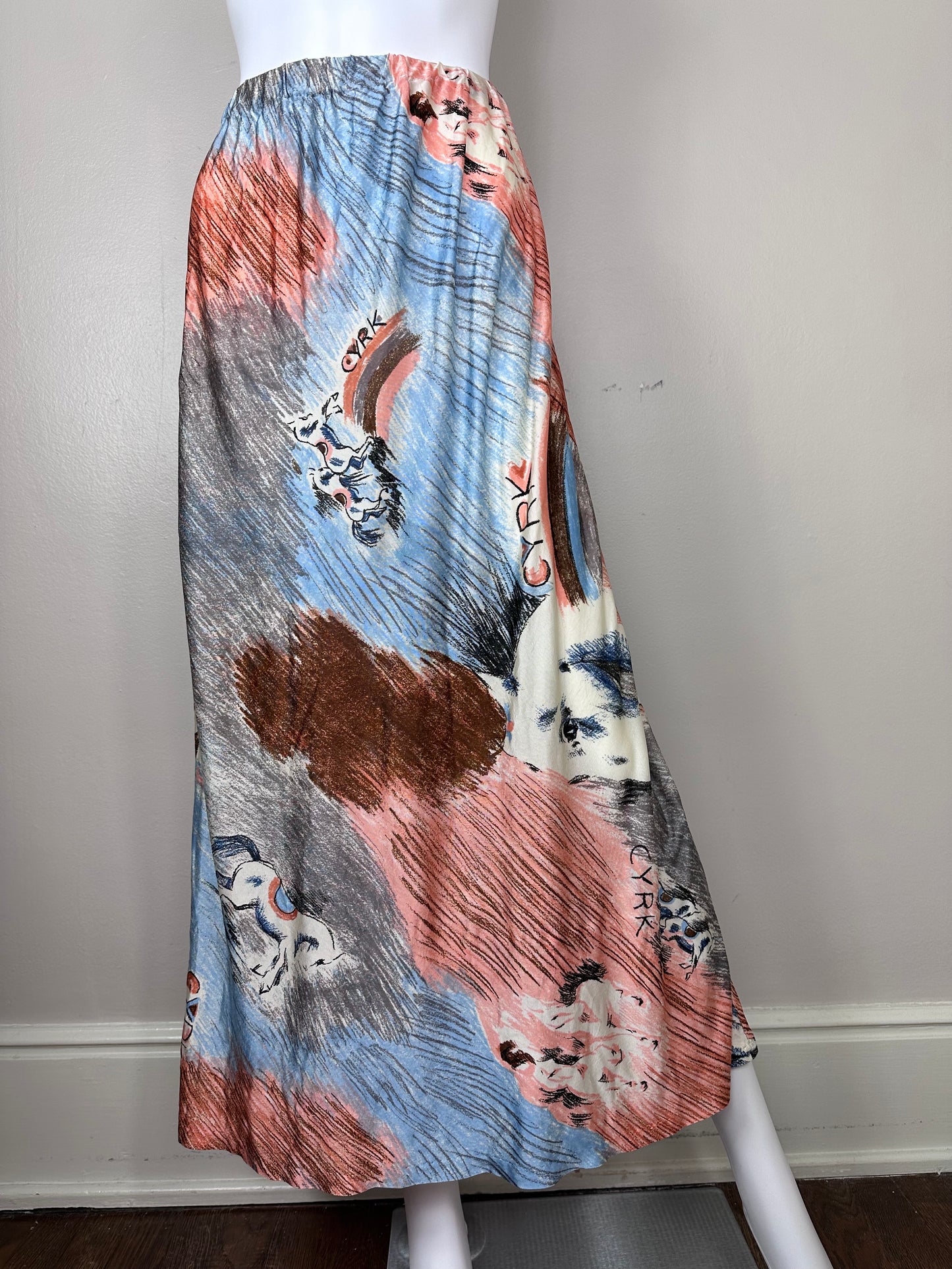 1970s Maxi Skirt, Cyrk Horses Novelty Print, Size XL-XXL