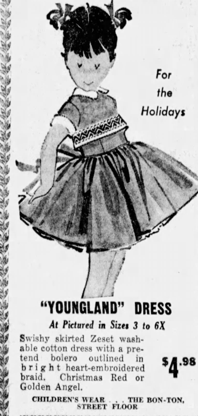 1950s Girls' Red Cotton Dress with Green Rick Rack Trim, Youngland Size 6