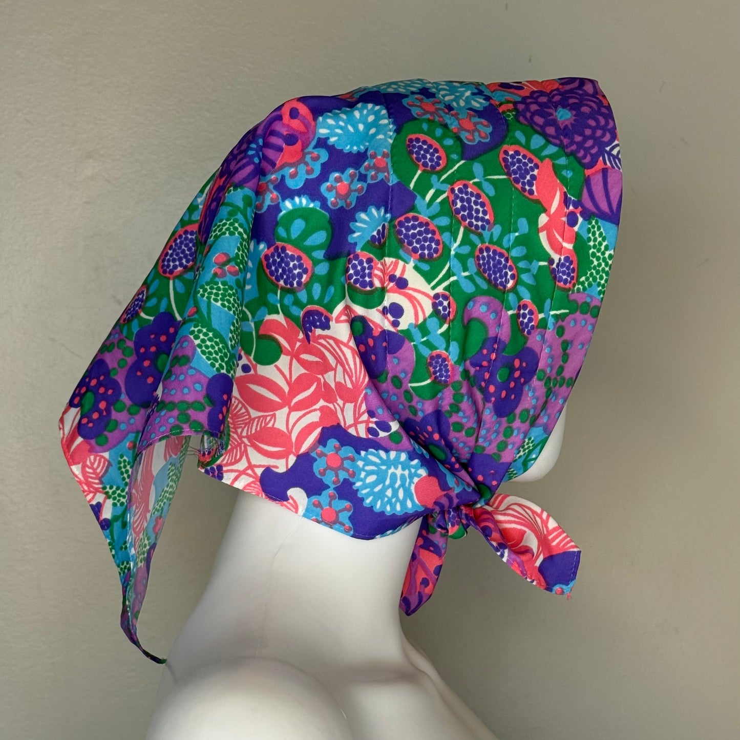 1970s Psychedelic Floral Head Scarf with Foam Stabilizer, Tie