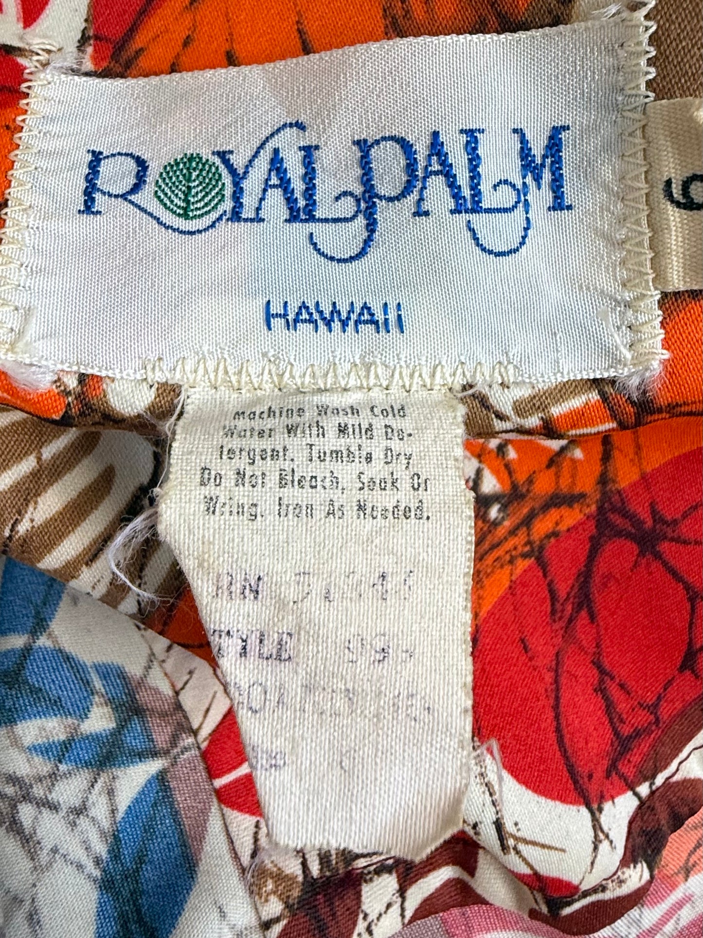 1970s Hawaiian Floral Maxi Dress, Long Sleeve Shirt Dress, Royal Palm Hawaii Size Small