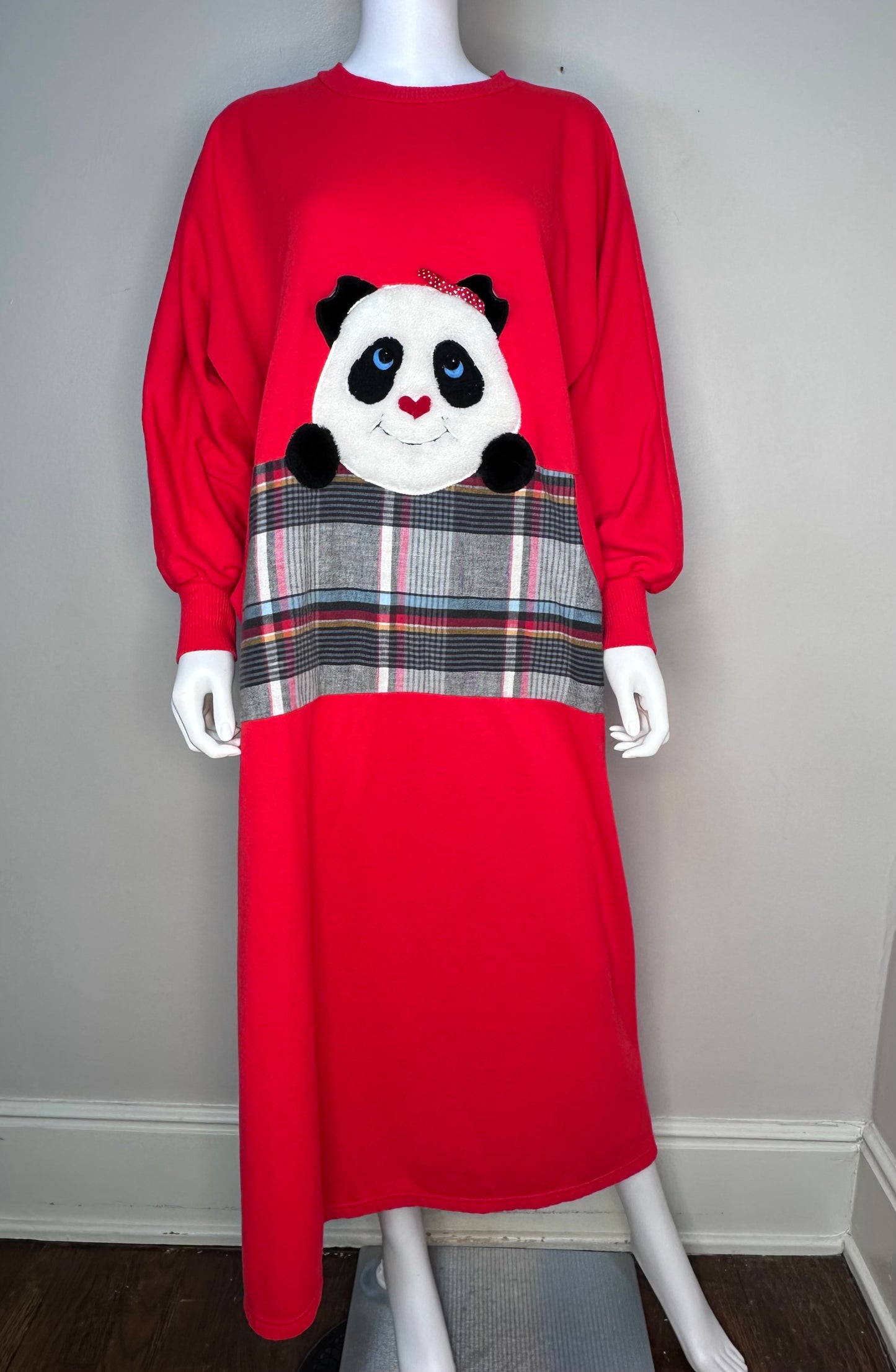 1990s Sweatshirt Nightgown with 3D Furry Panda Bear, Adonna Loungewear Size Large