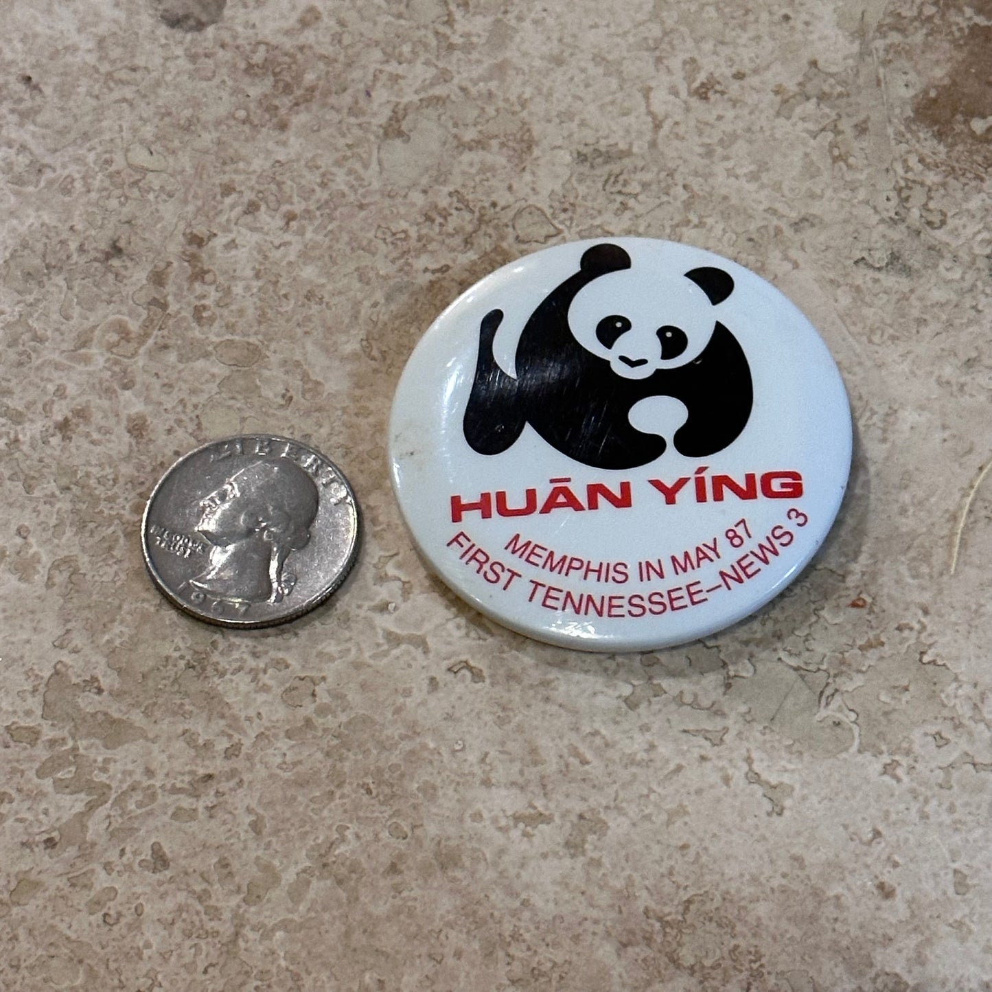 1980s Memphis in May Salutes China 1987 Pinback Button, Huan Ying, Welcome, 2”